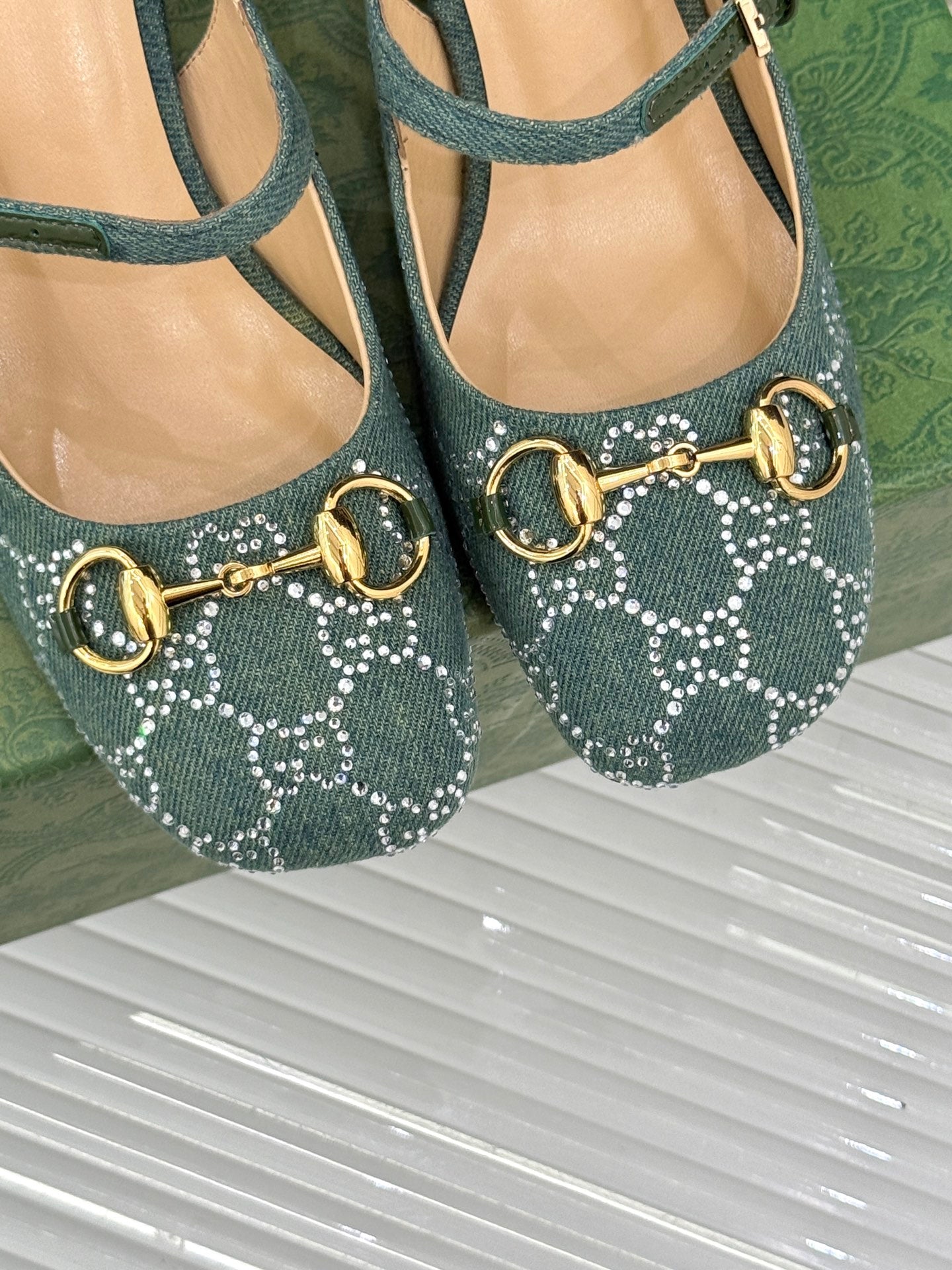 GC Horsebit Slingback Pump Muted Teal Green Denim 412735