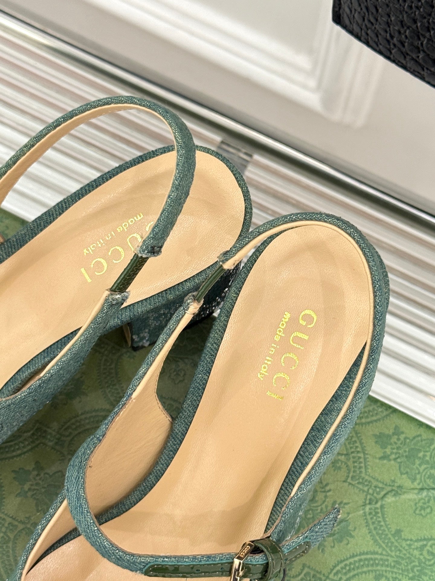 GC Horsebit Slingback Pump Muted Teal Green Denim 412735