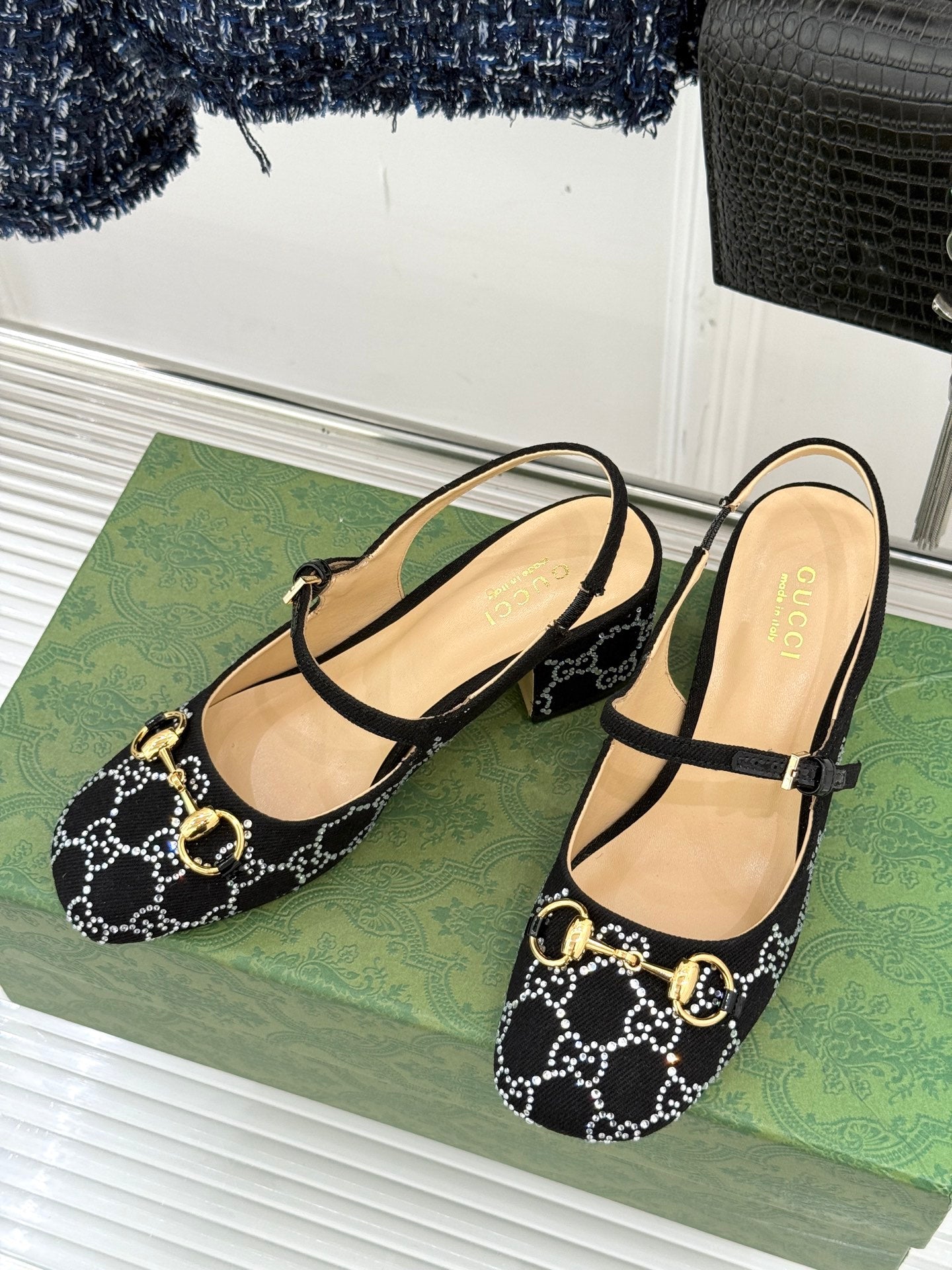 GC Horsebit Slingback Pump Black Denim 412736