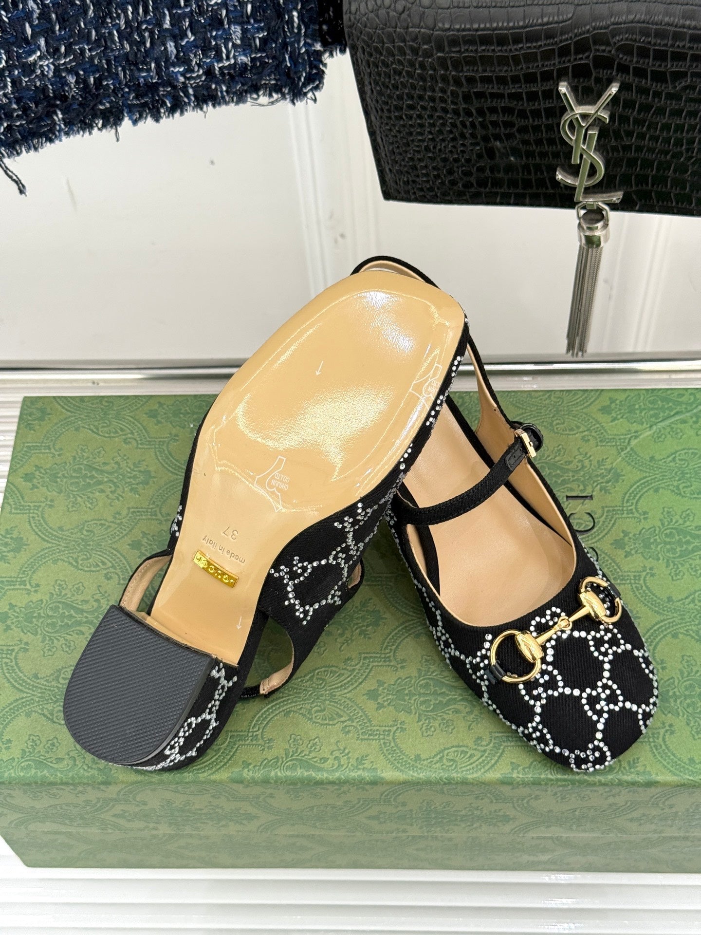 GC Horsebit Slingback Pump Black Denim 412736