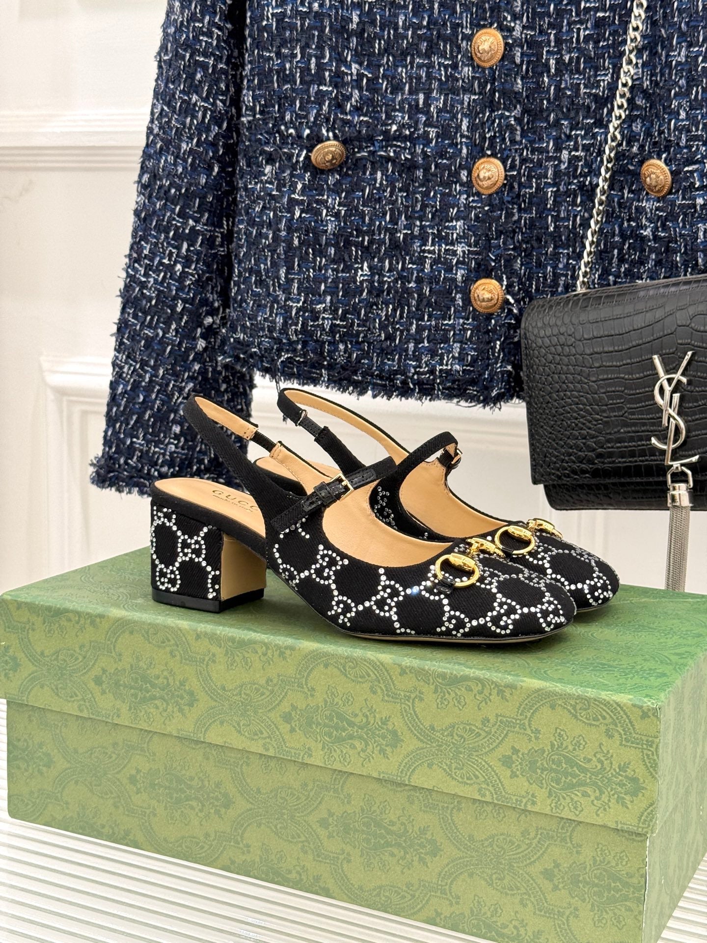 GC Horsebit Slingback Pump Black Denim 412736