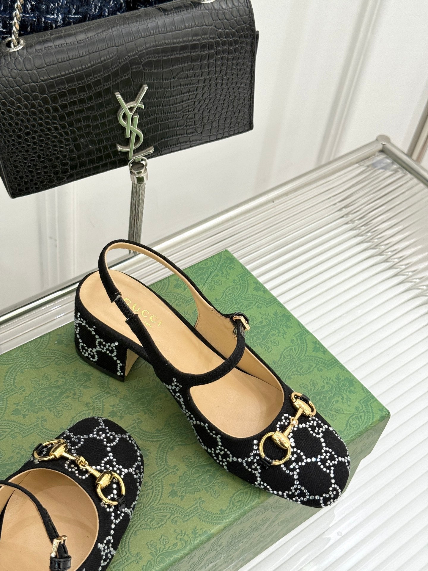 GC Horsebit Slingback Pump Black Denim 412736