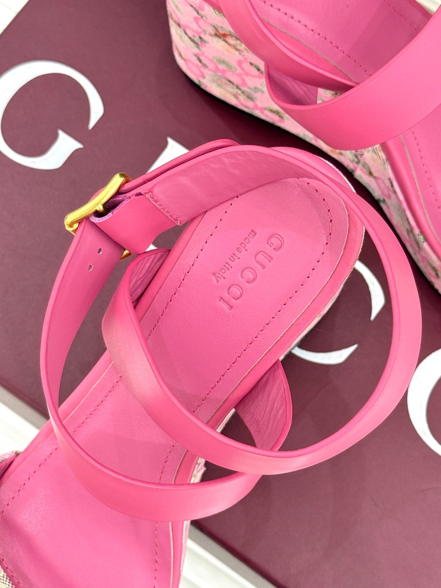 GC Floral Platform Wedge Sandal Pink Mix Flower lambskin