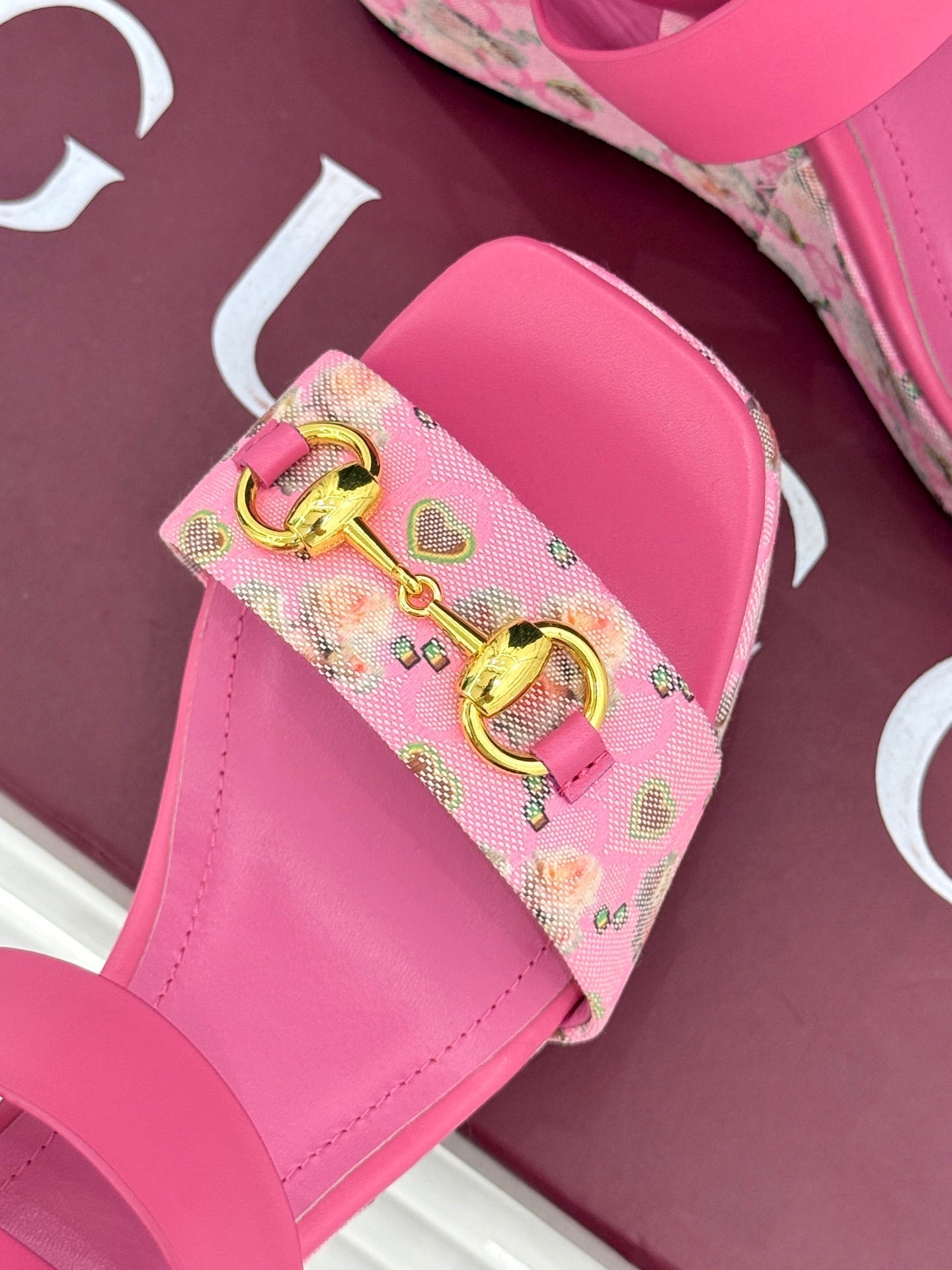 GC Floral Platform Wedge Sandal Pink Mix Flower lambskin