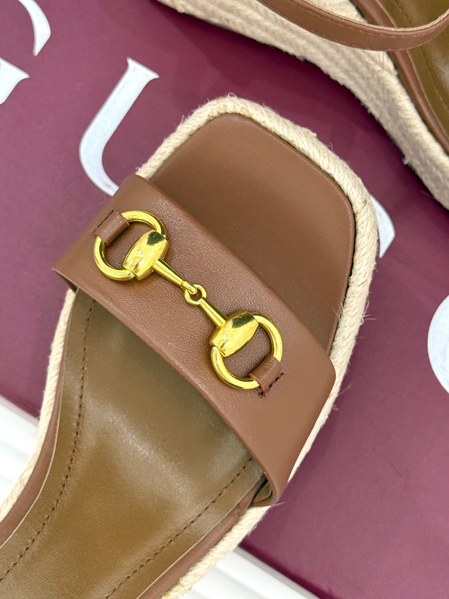 GC Floral Platform Wedge Sandal Brown Mix Beige lambskin