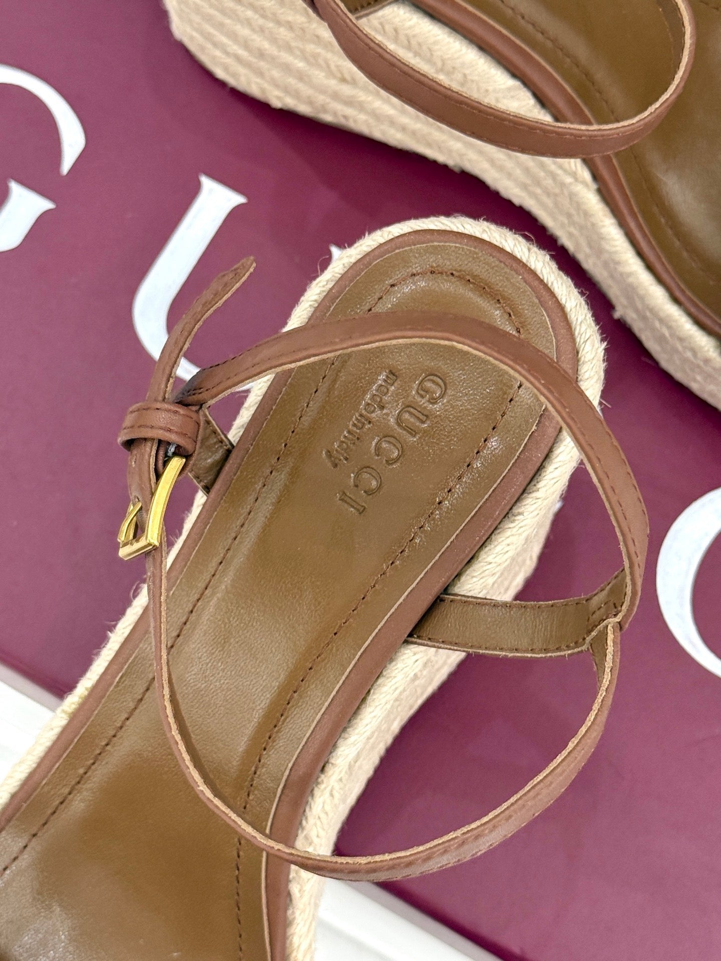 GC Floral Platform Wedge Sandal Brown Mix Beige lambskin