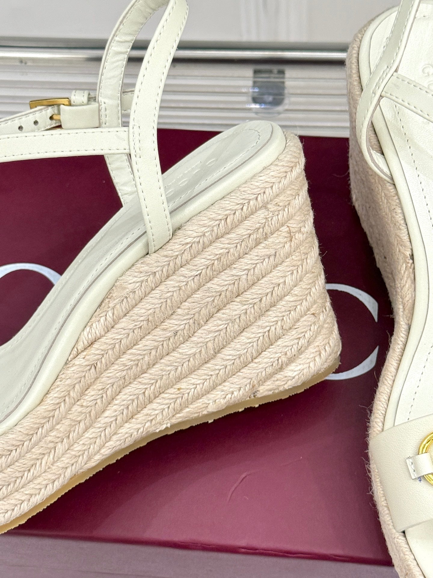 GC Floral Platform Wedge Sandal White lambskin