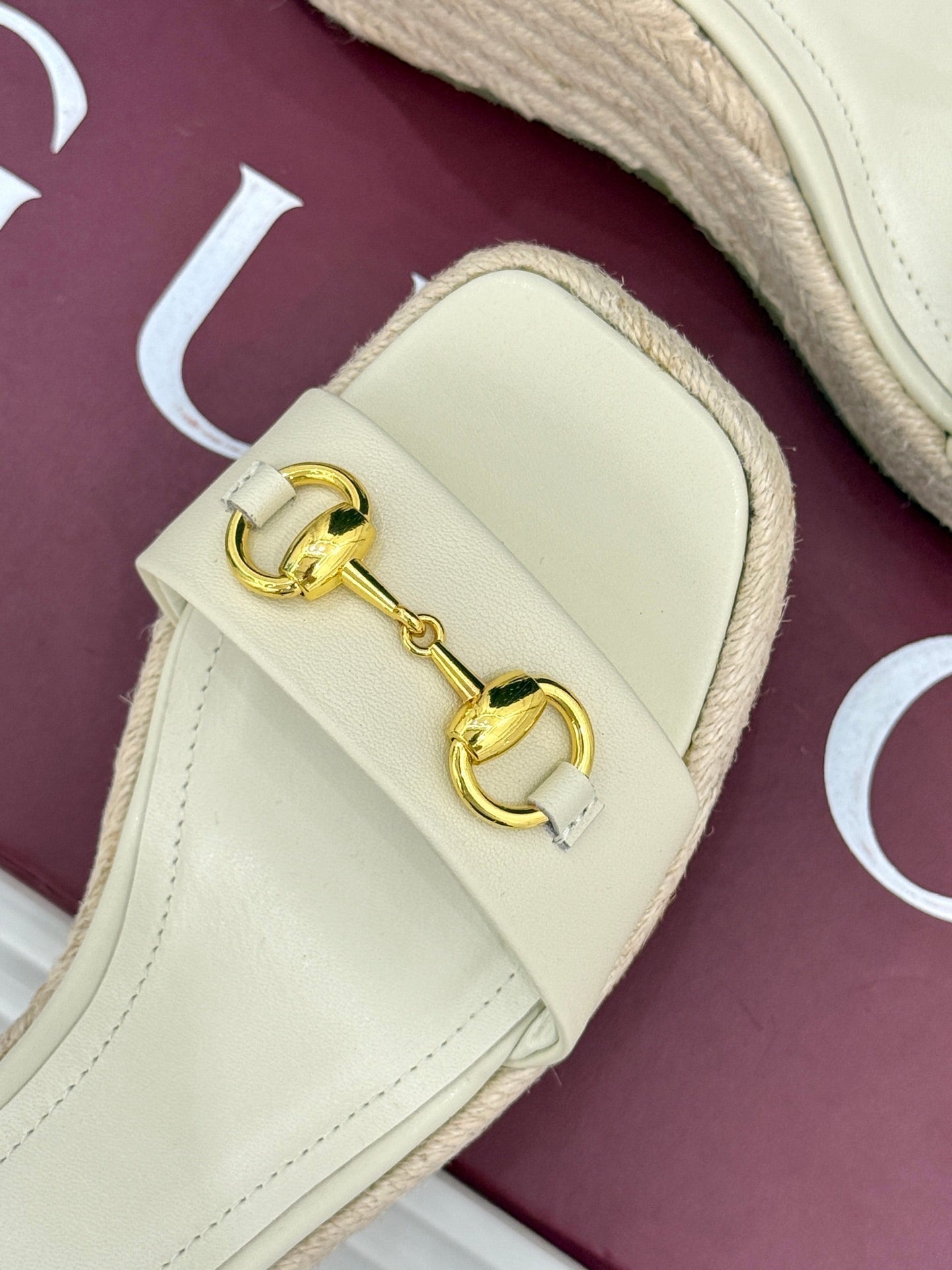 GC Floral Platform Wedge Sandal White lambskin