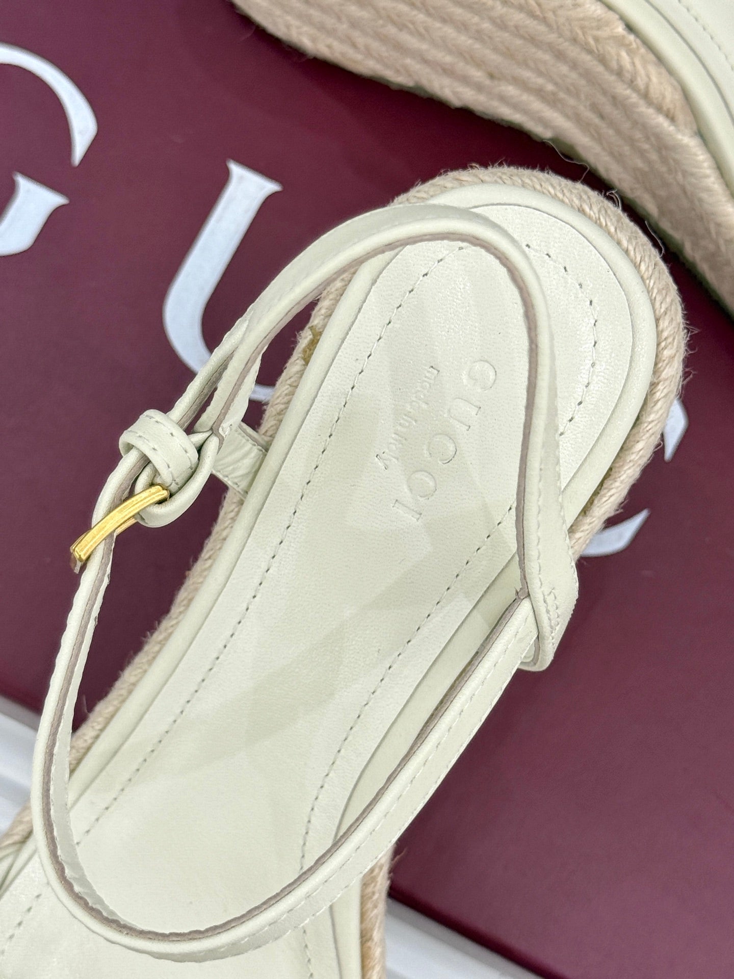 GC Floral Platform Wedge Sandal White lambskin