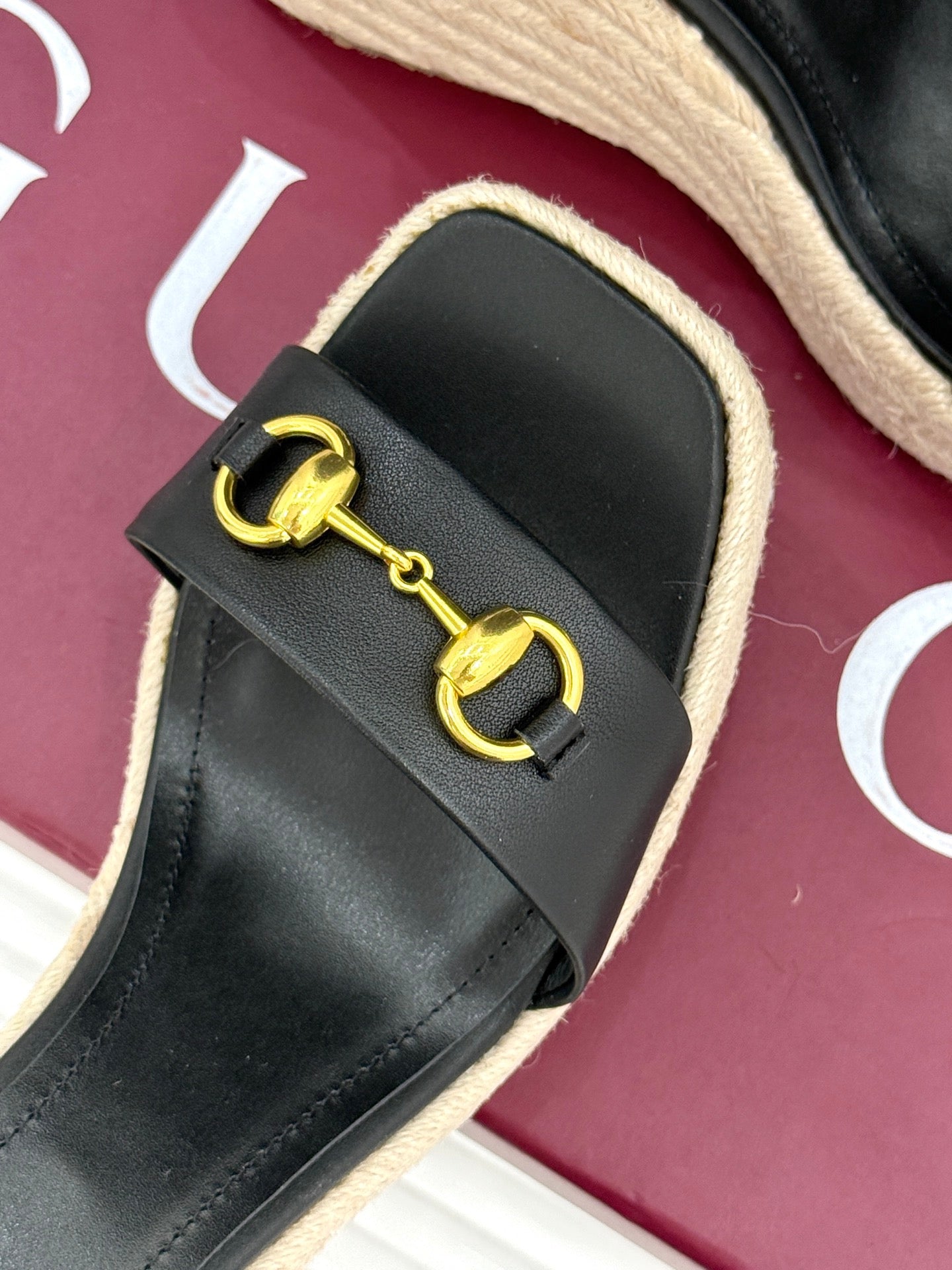 GC Floral Platform Wedge Sandal Black lambskin