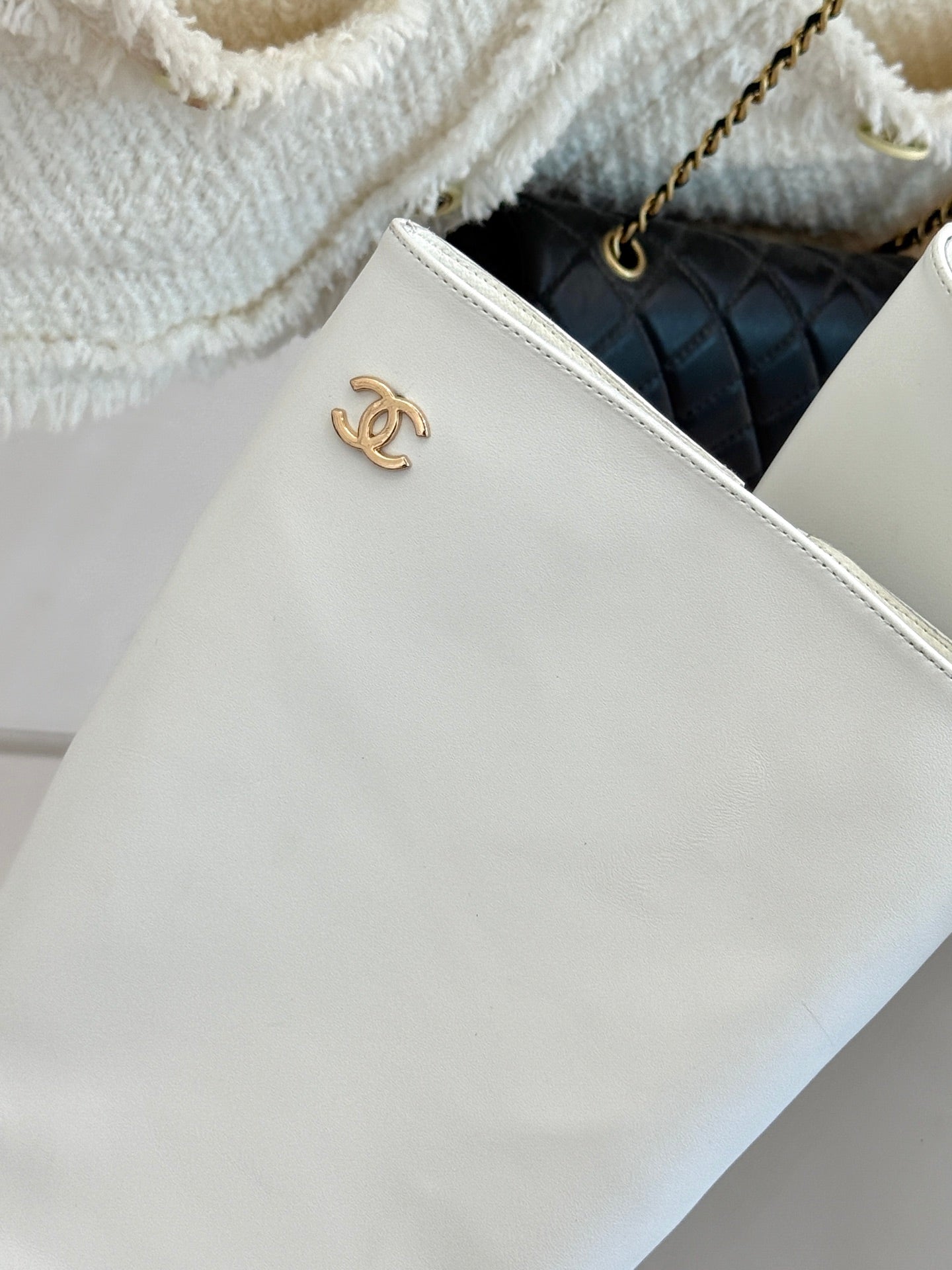 Chanel Double C Colorblock Heel Long Boot Black Sheepskin 465417