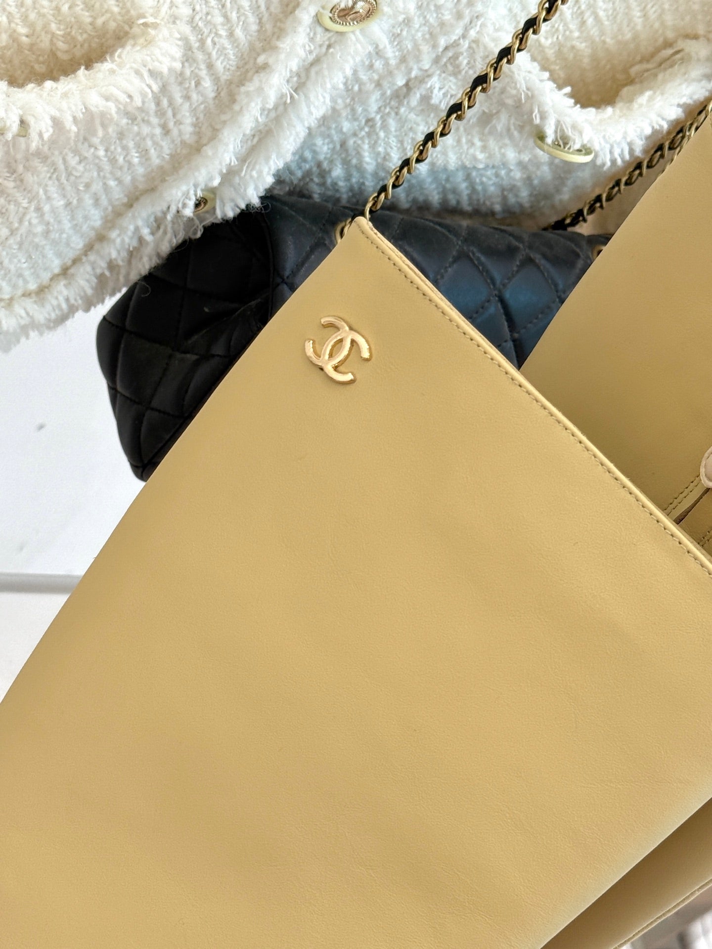 Chanel Double C Colorblock Heel Long Boot Beige Sheepskin 465418