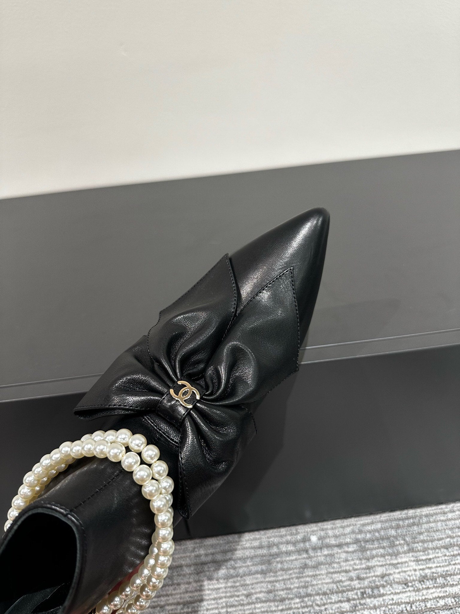 CC Ankle Boots Black Bow Tie Cowhide