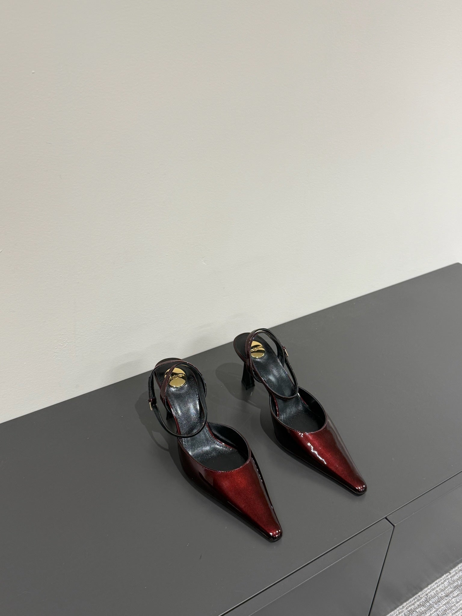 AIMÃ‰E SLINGBACK PUMPS IN WINE RED GLOSSY LAMBSKIN