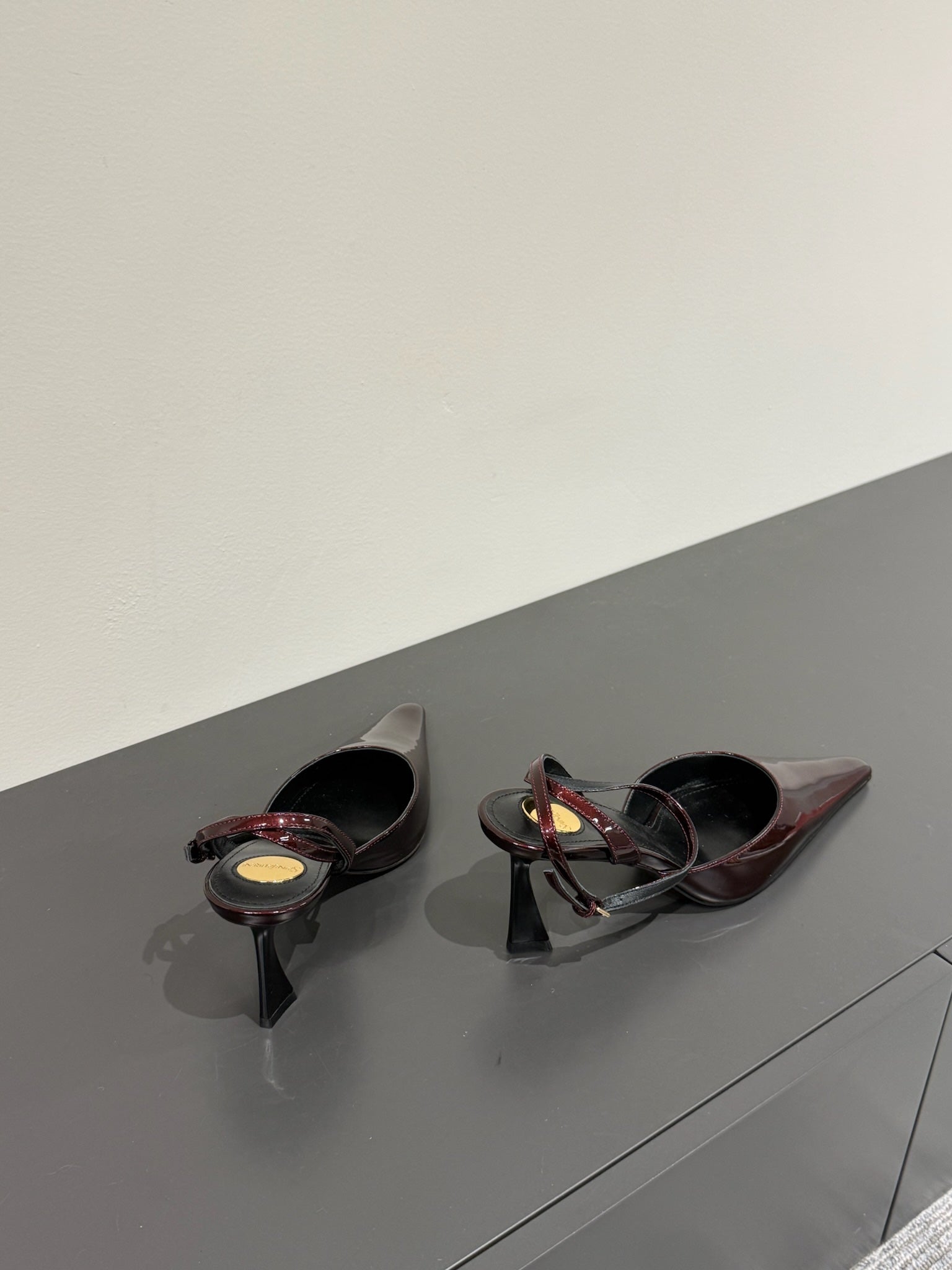 AIMÃ‰E SLINGBACK PUMPS IN WINE RED GLOSSY LAMBSKIN