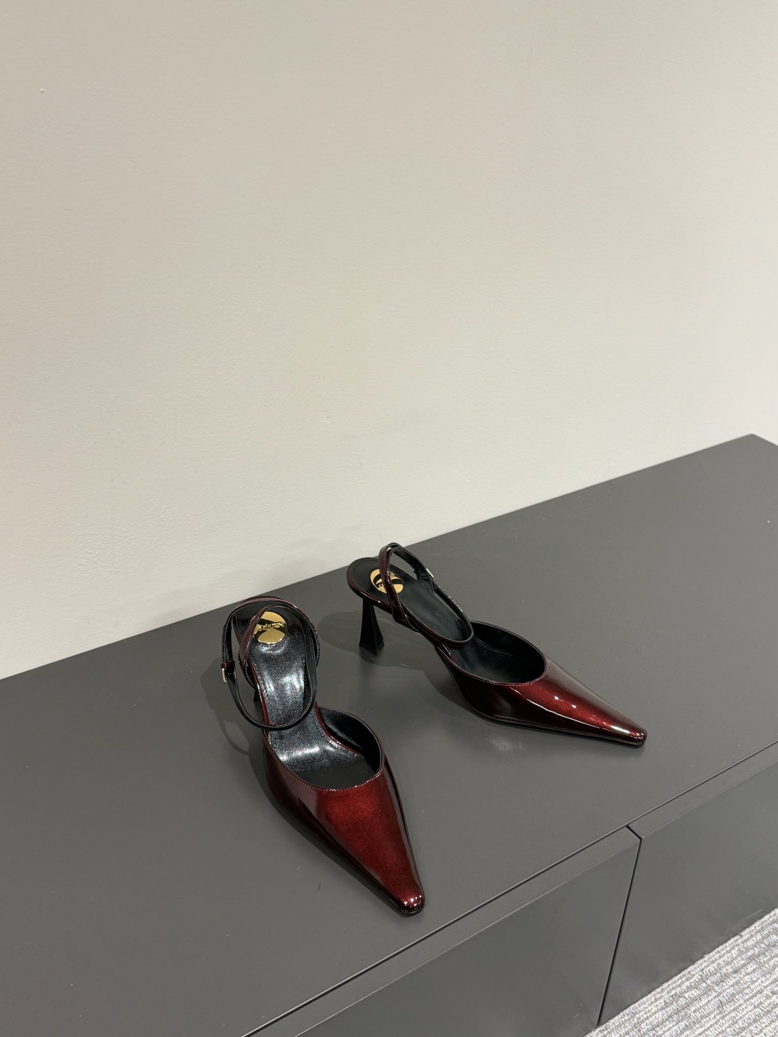 AIMÃ‰E SLINGBACK PUMPS IN WINE RED GLOSSY LAMBSKIN