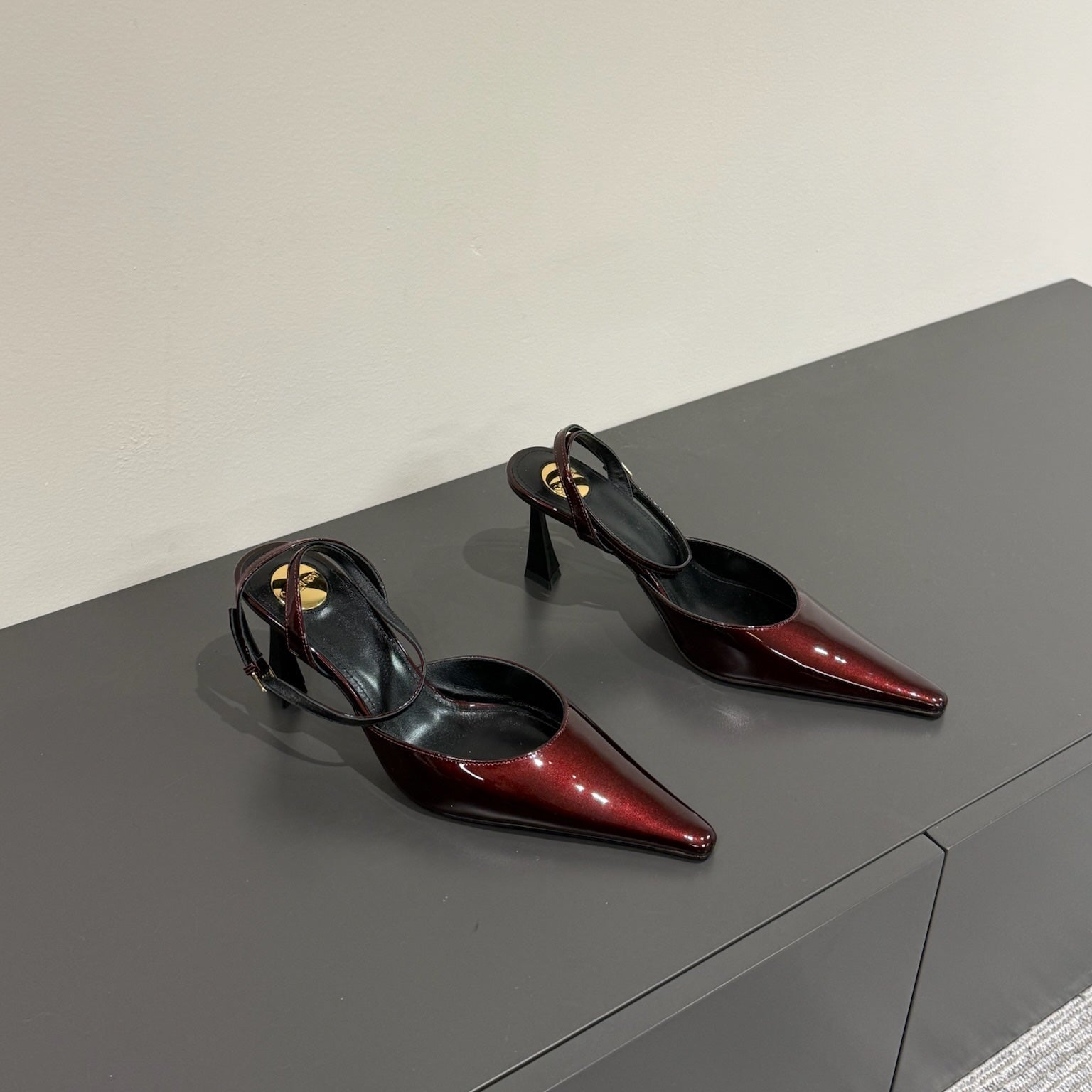 AIMÃ‰E SLINGBACK PUMPS IN WINE RED GLOSSY LAMBSKIN