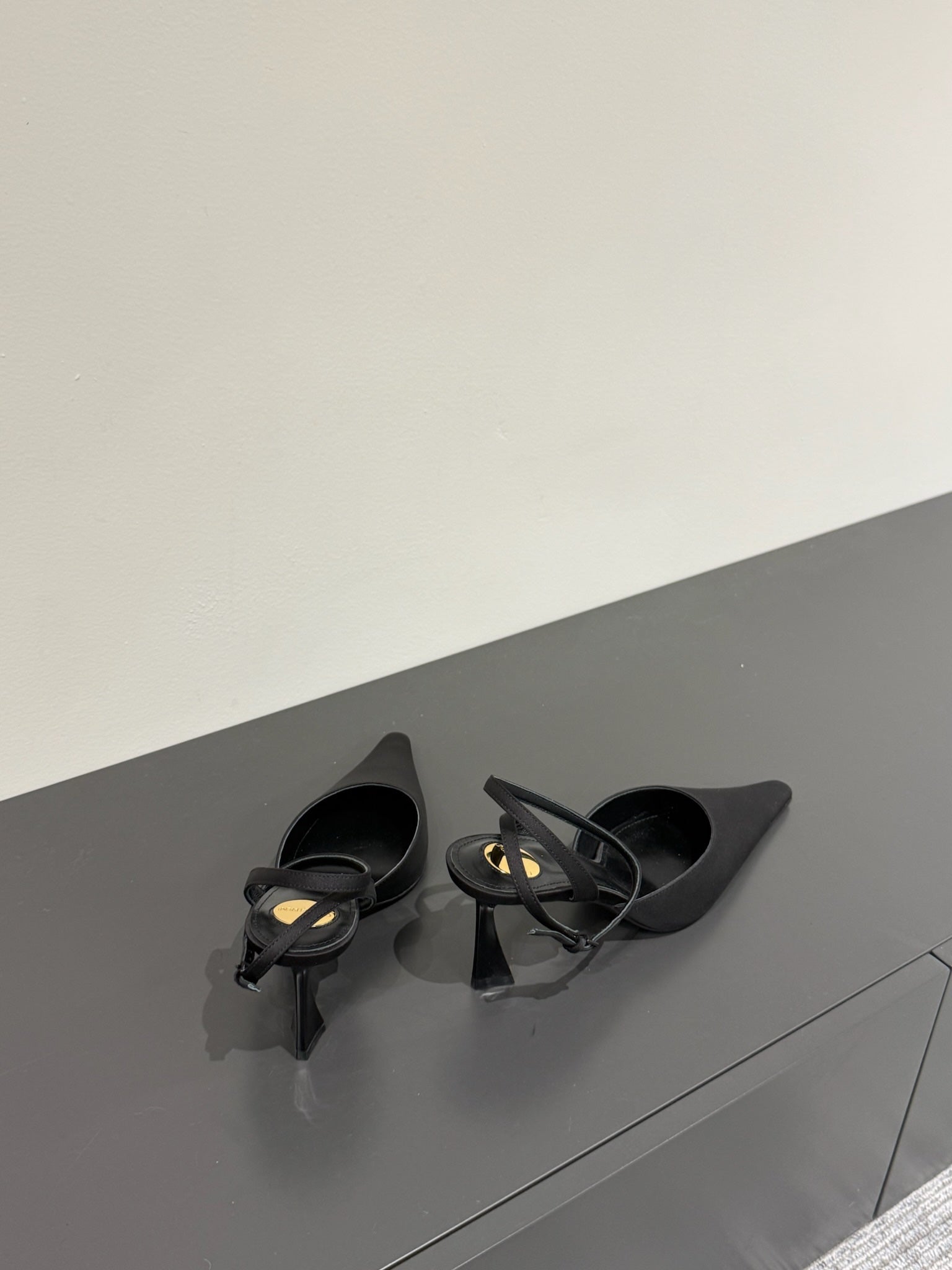 AIMÃ‰E SLINGBACK PUMPS IN BLACK SATIN
