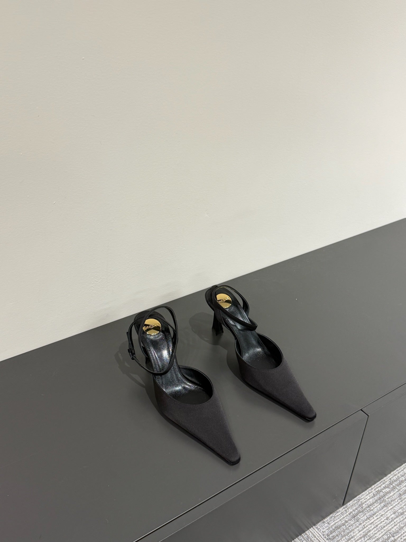 AIMÃ‰E SLINGBACK PUMPS IN BLACK SATIN