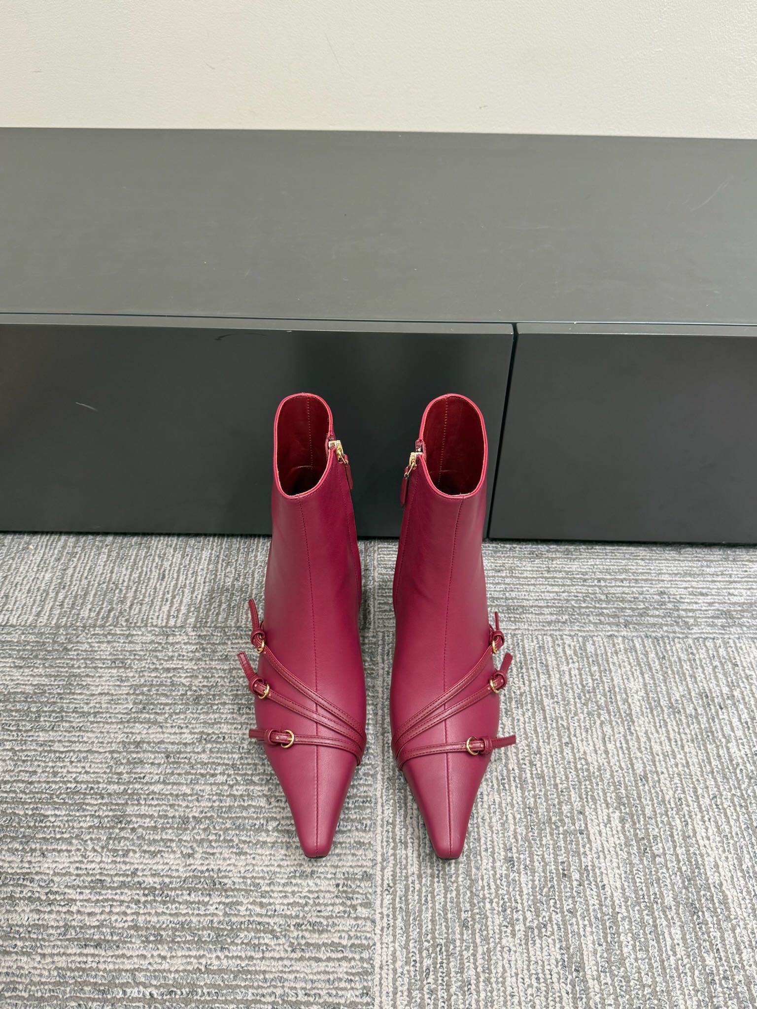 Miu 40 short boots deep magenta or berry cowhide 417983