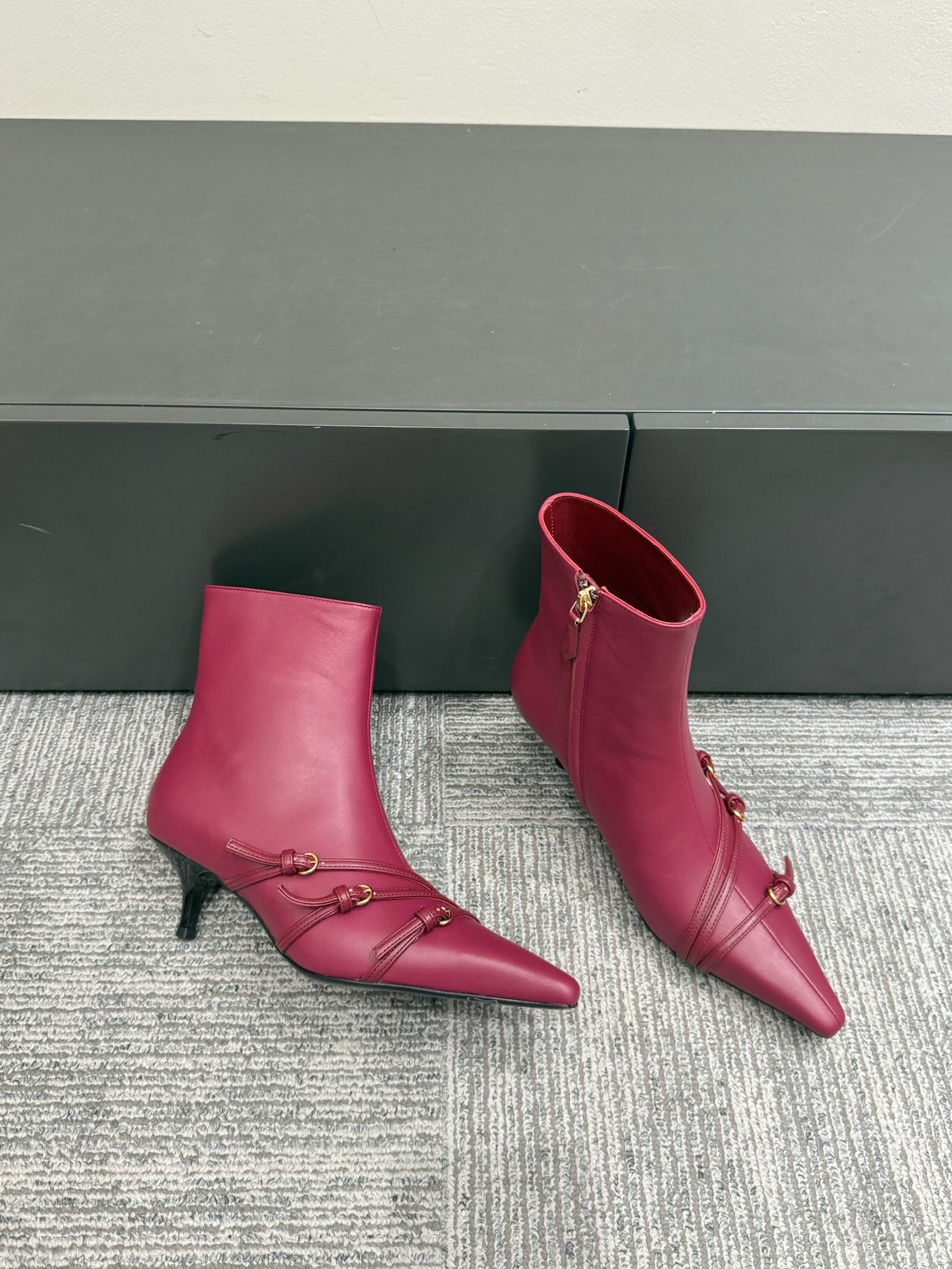 Miu 40 short boots deep magenta or berry cowhide 417983