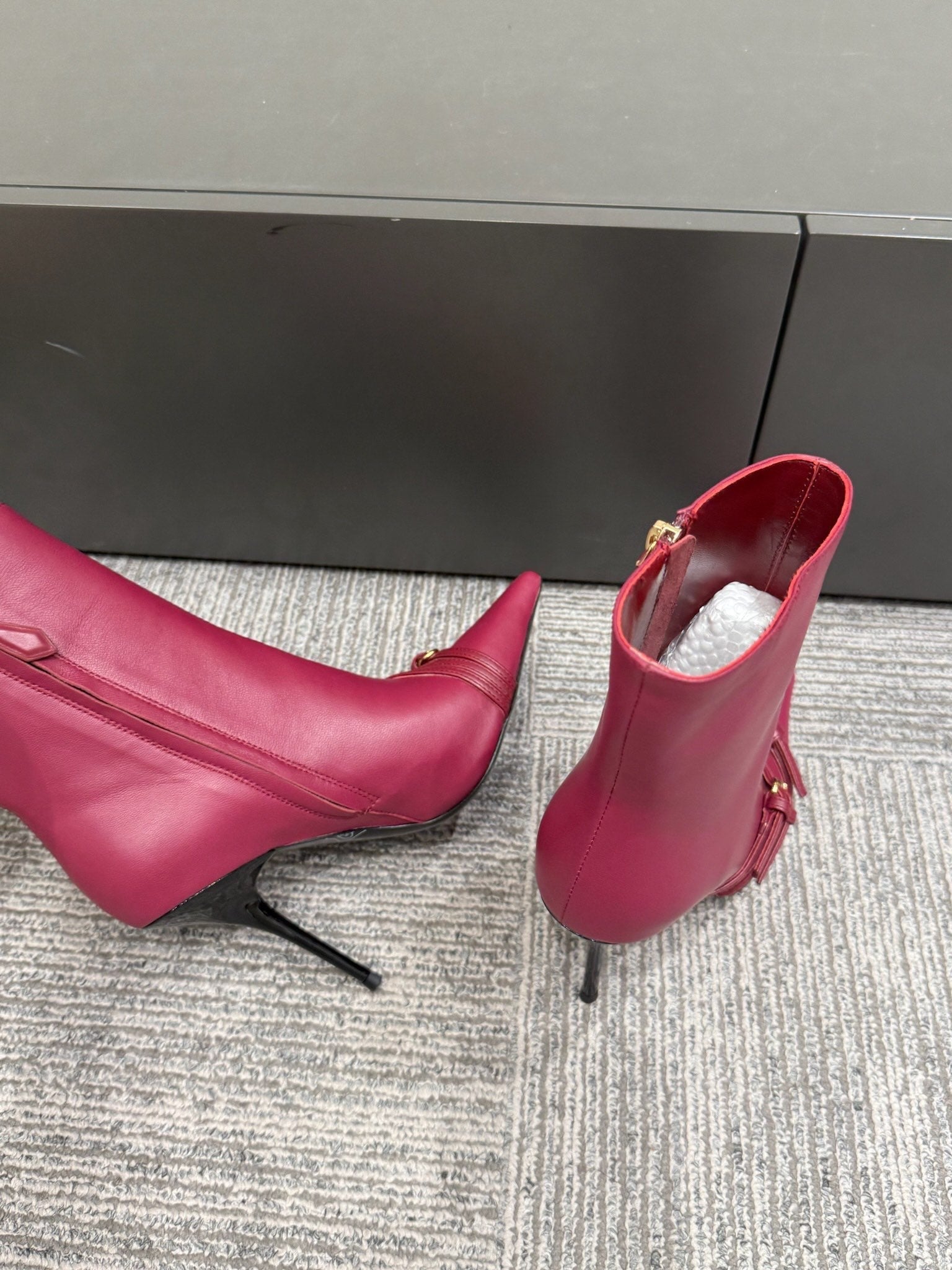 Miu 90 short boots deep magenta or berry cowhide 417984