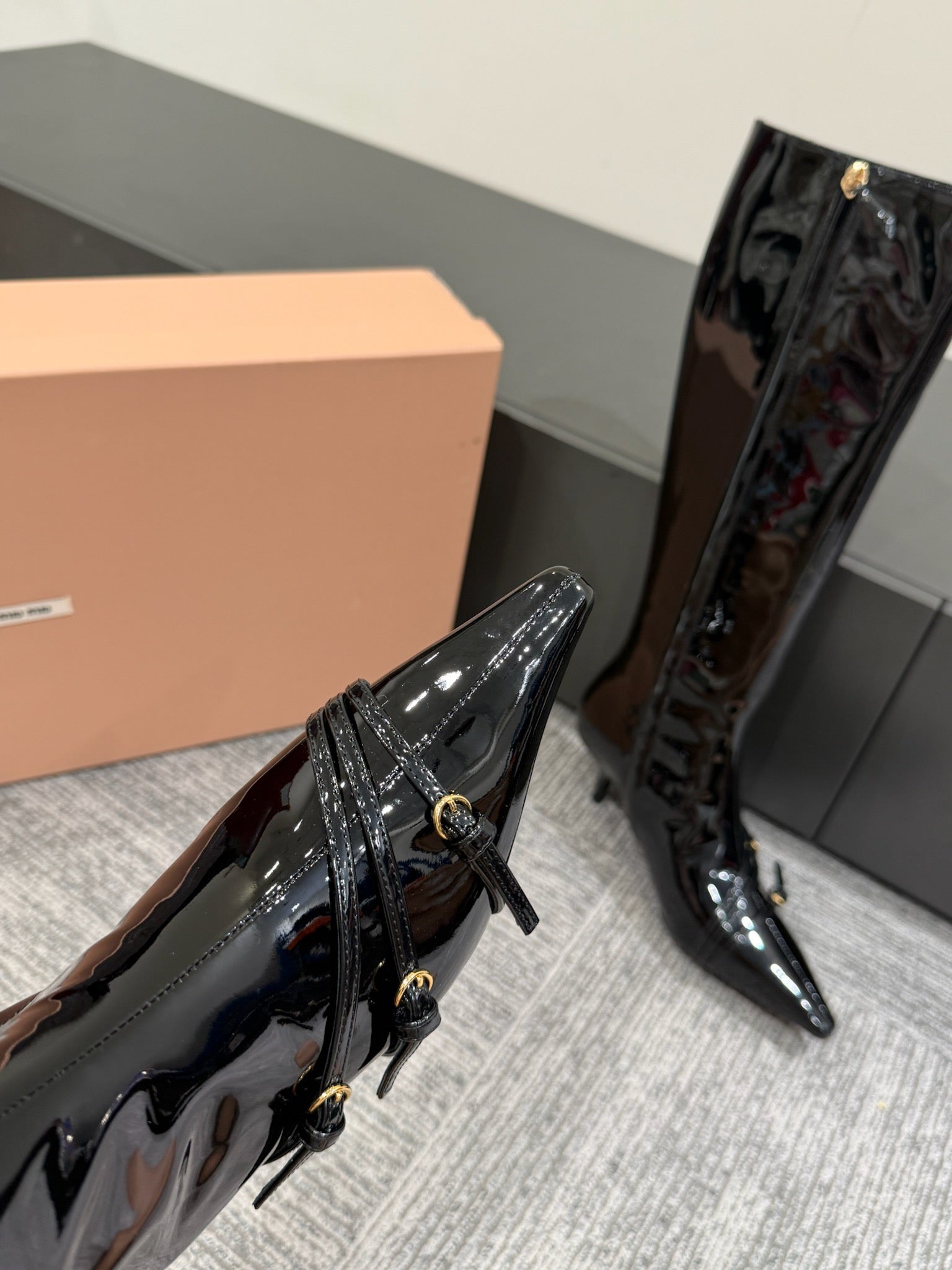 Miu 40 knee high boots black patent leather