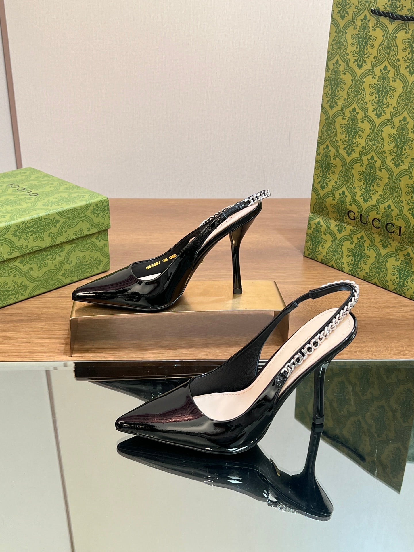GG SIGNORIA SLINGBACK PUMP GLOSSY BLACK LAMBSKIN