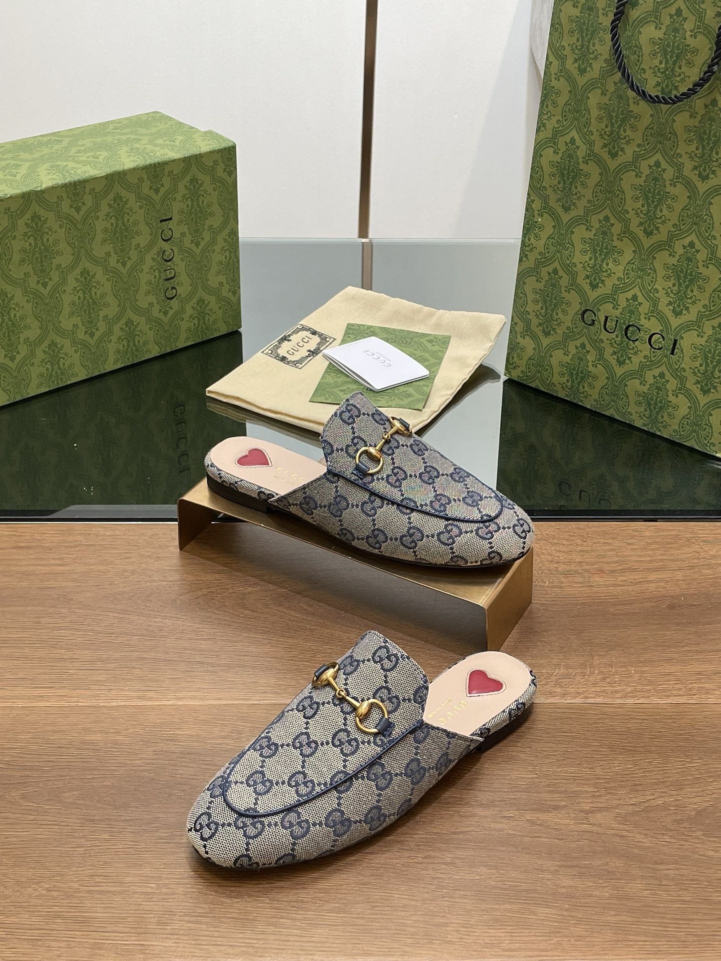 GG PRINCETOWN MULES LIGHT GRAY FABRIC