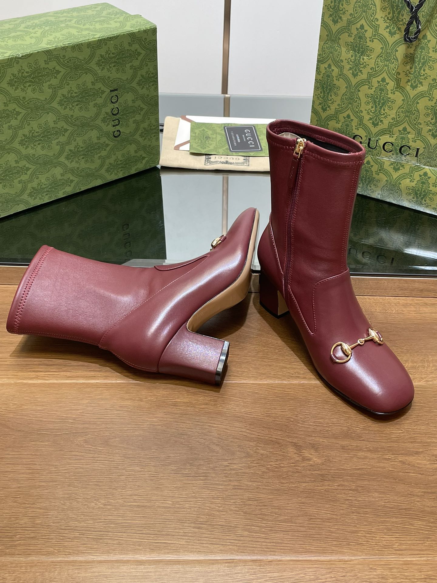 GG Horsebit Ankle Boot 65 Burgundy Calfskin