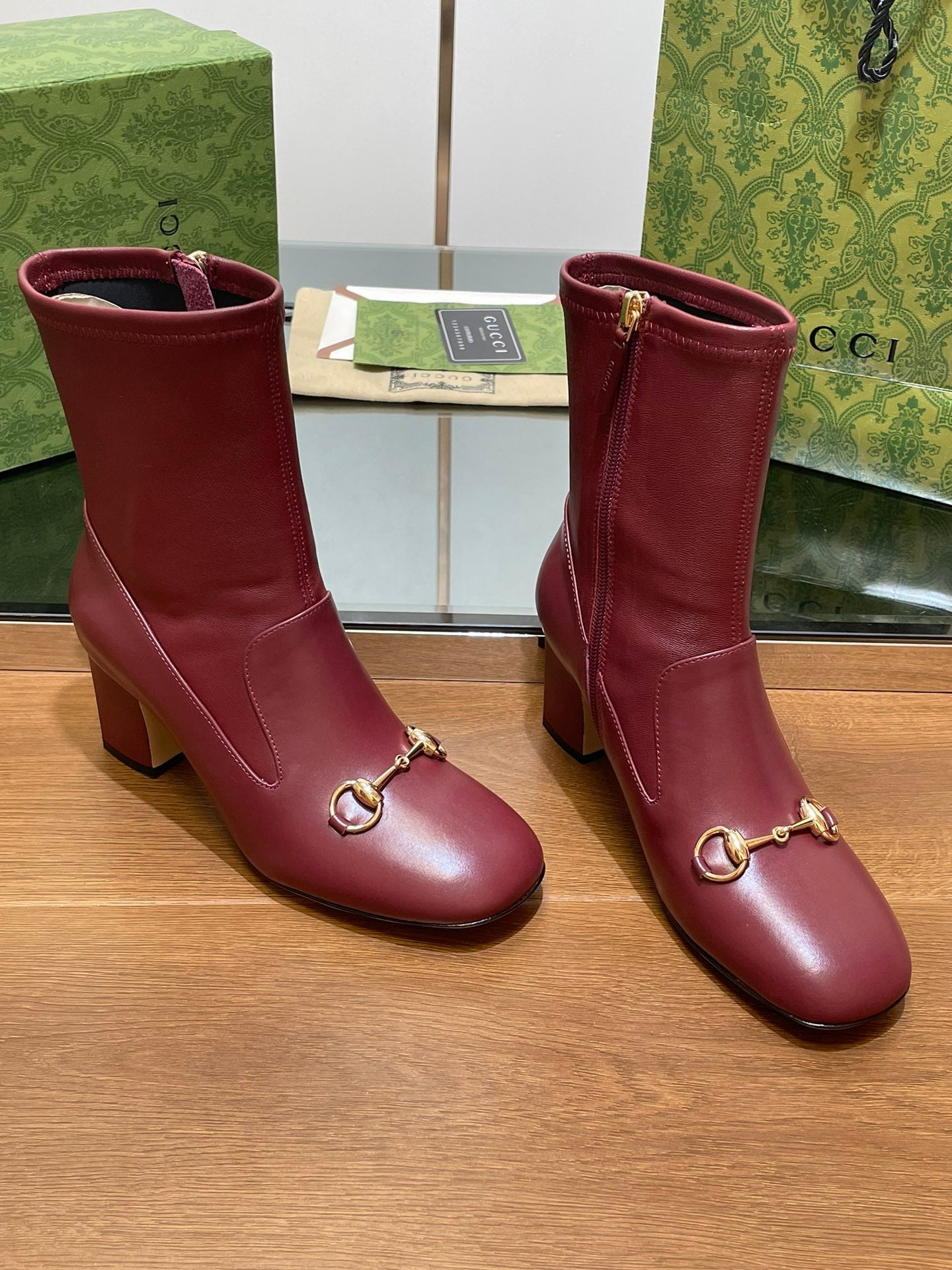 GG Horsebit Ankle Boot 65 Burgundy Calfskin
