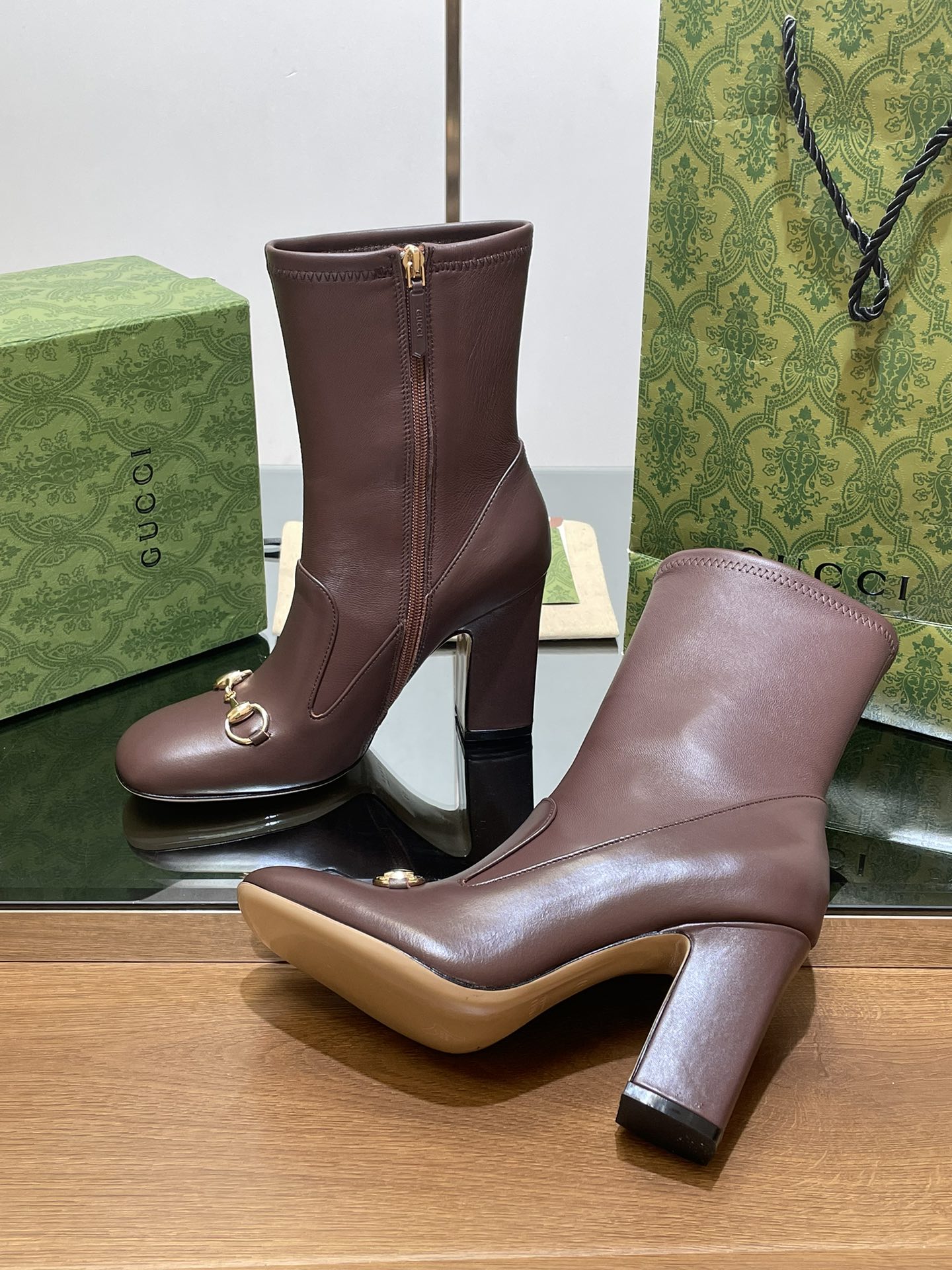 GG Horsebit Ankle Boot 95 Chocolate Calfskin