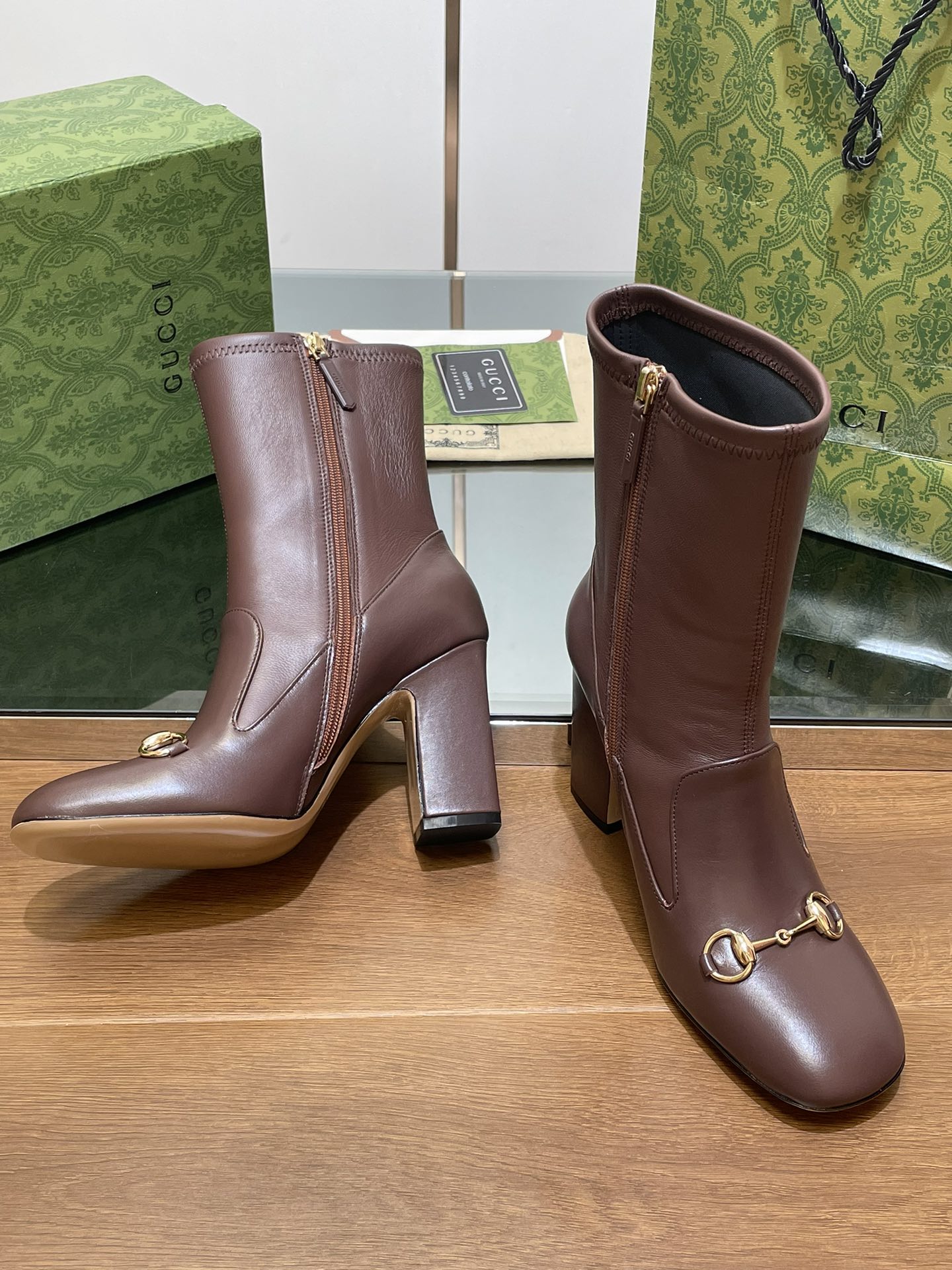 GG Horsebit Ankle Boot 95 Chocolate Calfskin