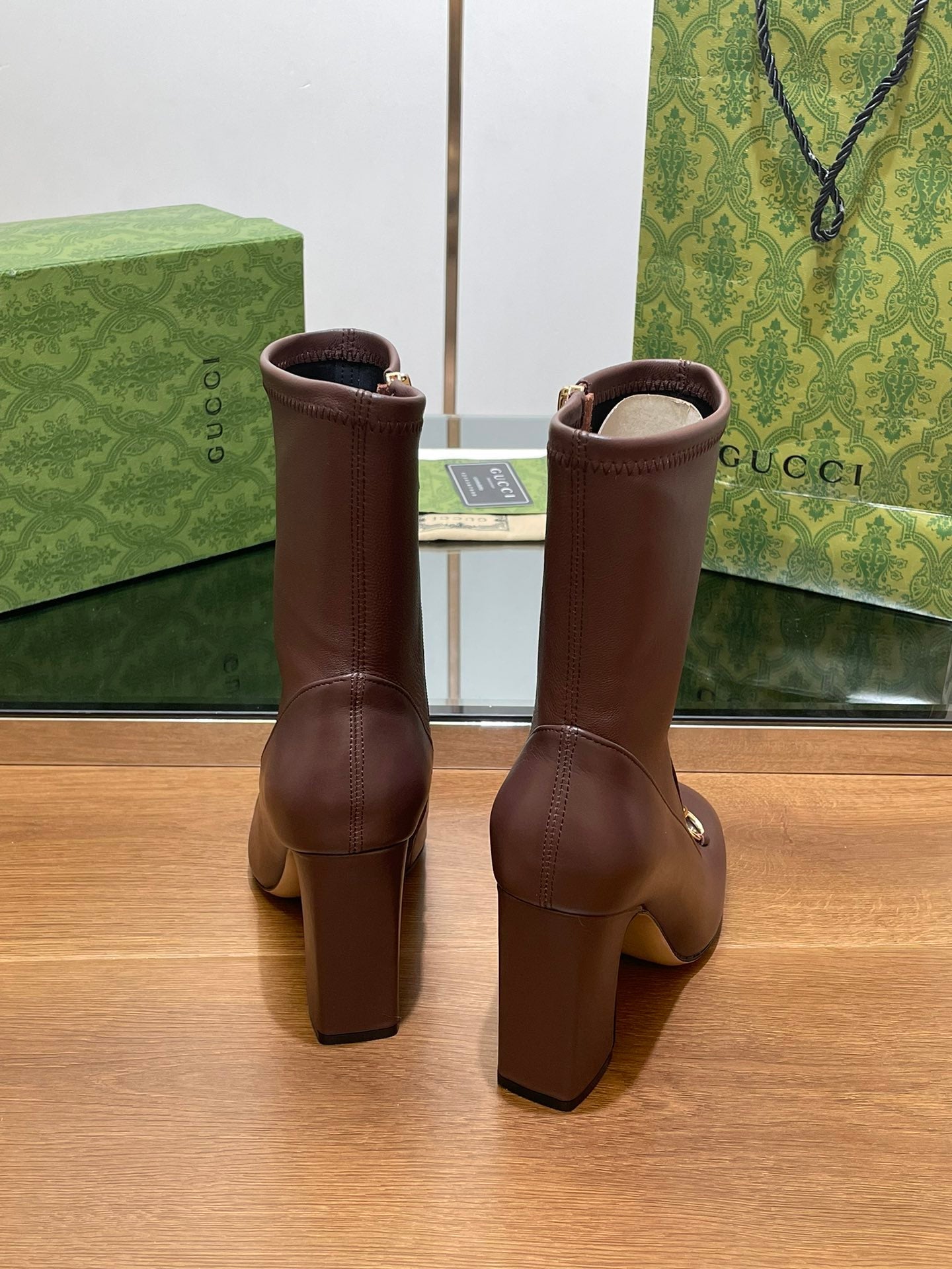 GG Horsebit Ankle Boot 95 Chocolate Calfskin