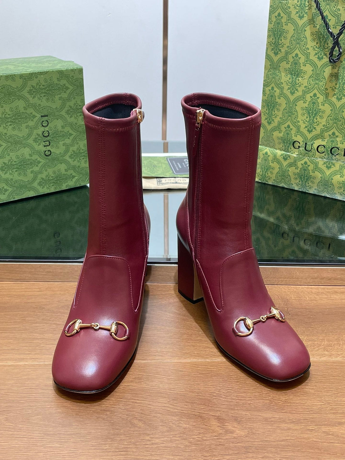 GG Horsebit Ankle Boot 95 Burgundy Calfskin