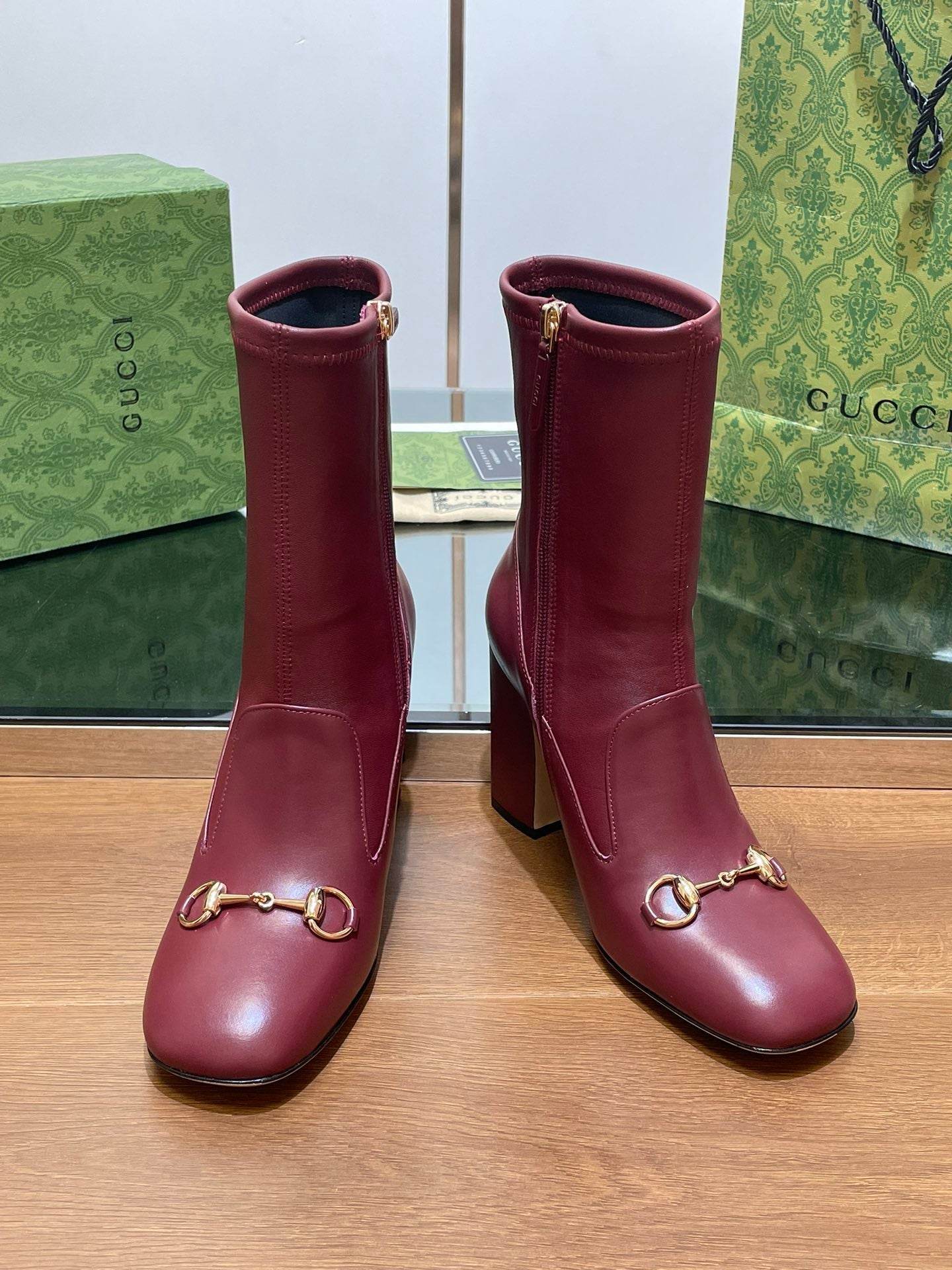 GG Horsebit Ankle Boot 95 Burgundy Calfskin