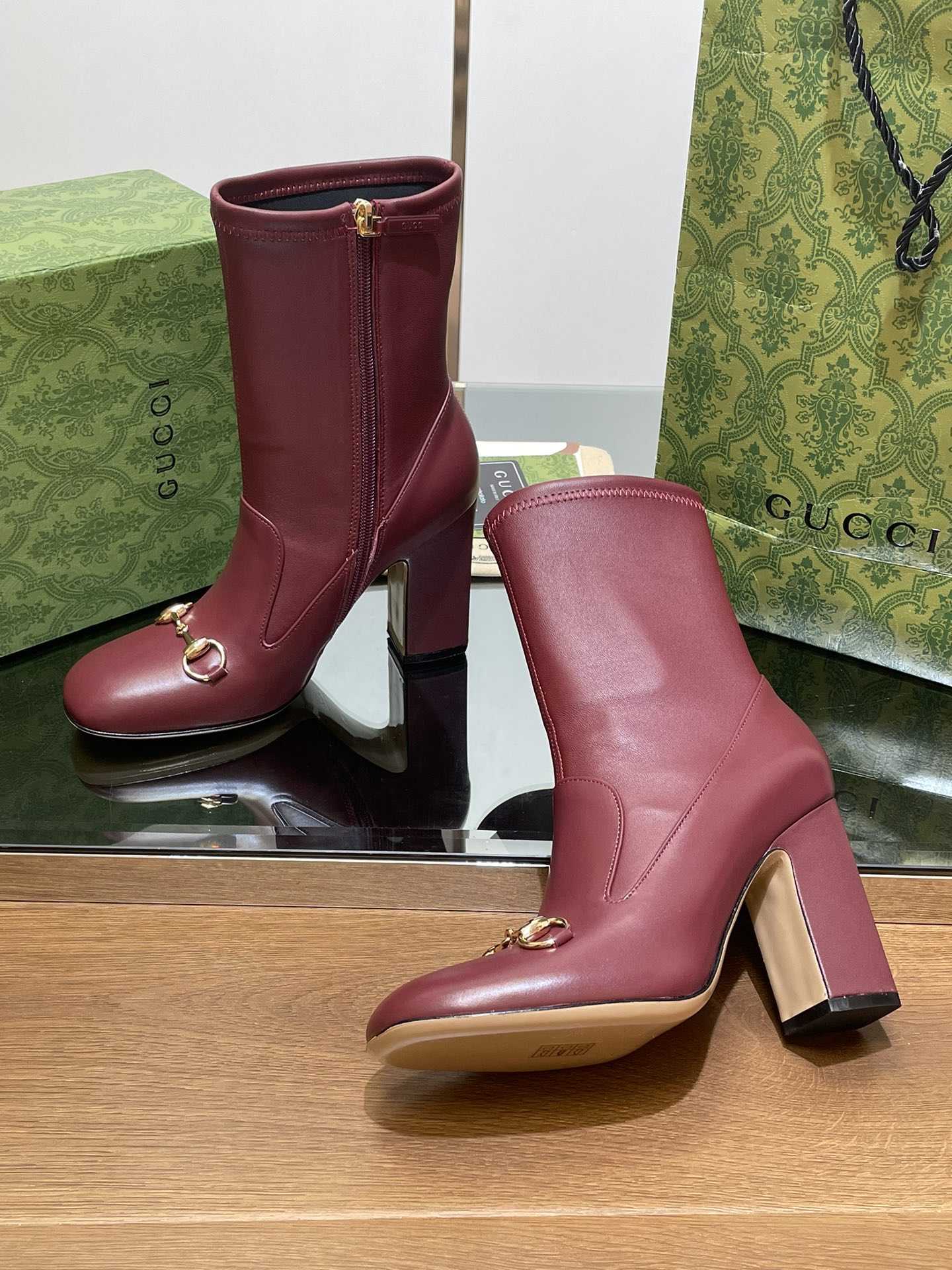 GG Horsebit Ankle Boot 95 Burgundy Calfskin