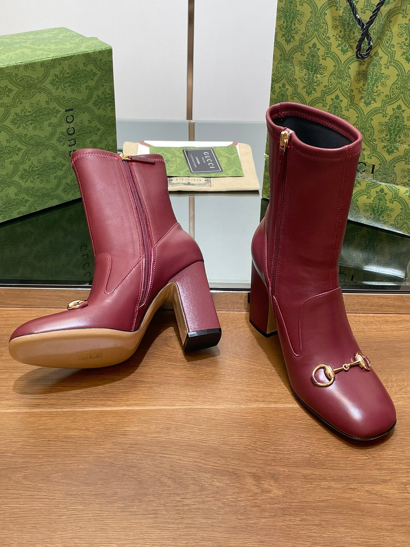 GG Horsebit Ankle Boot 95 Burgundy Calfskin
