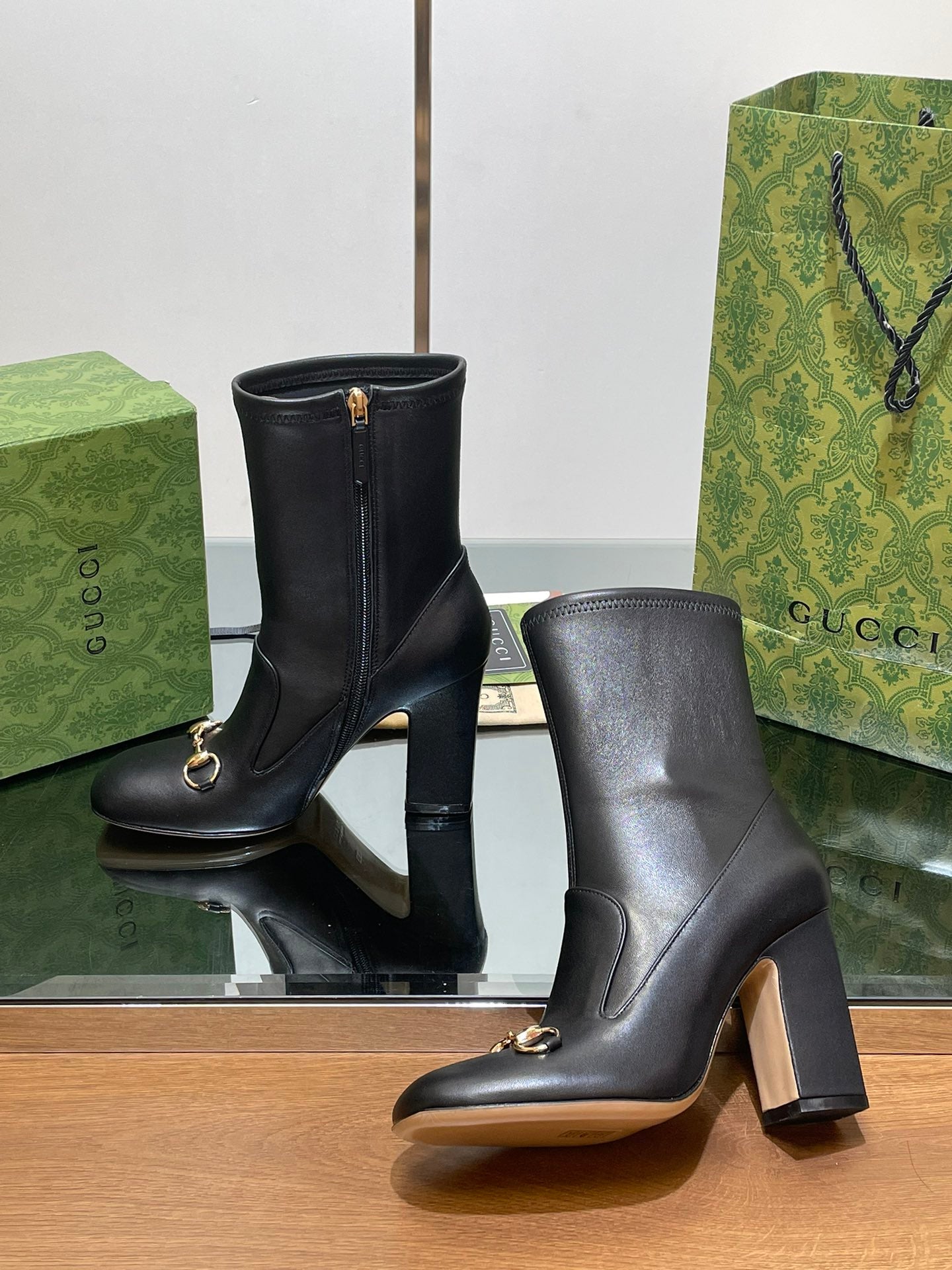 GG Horsebit Ankle Boot 95 Black Calfskin