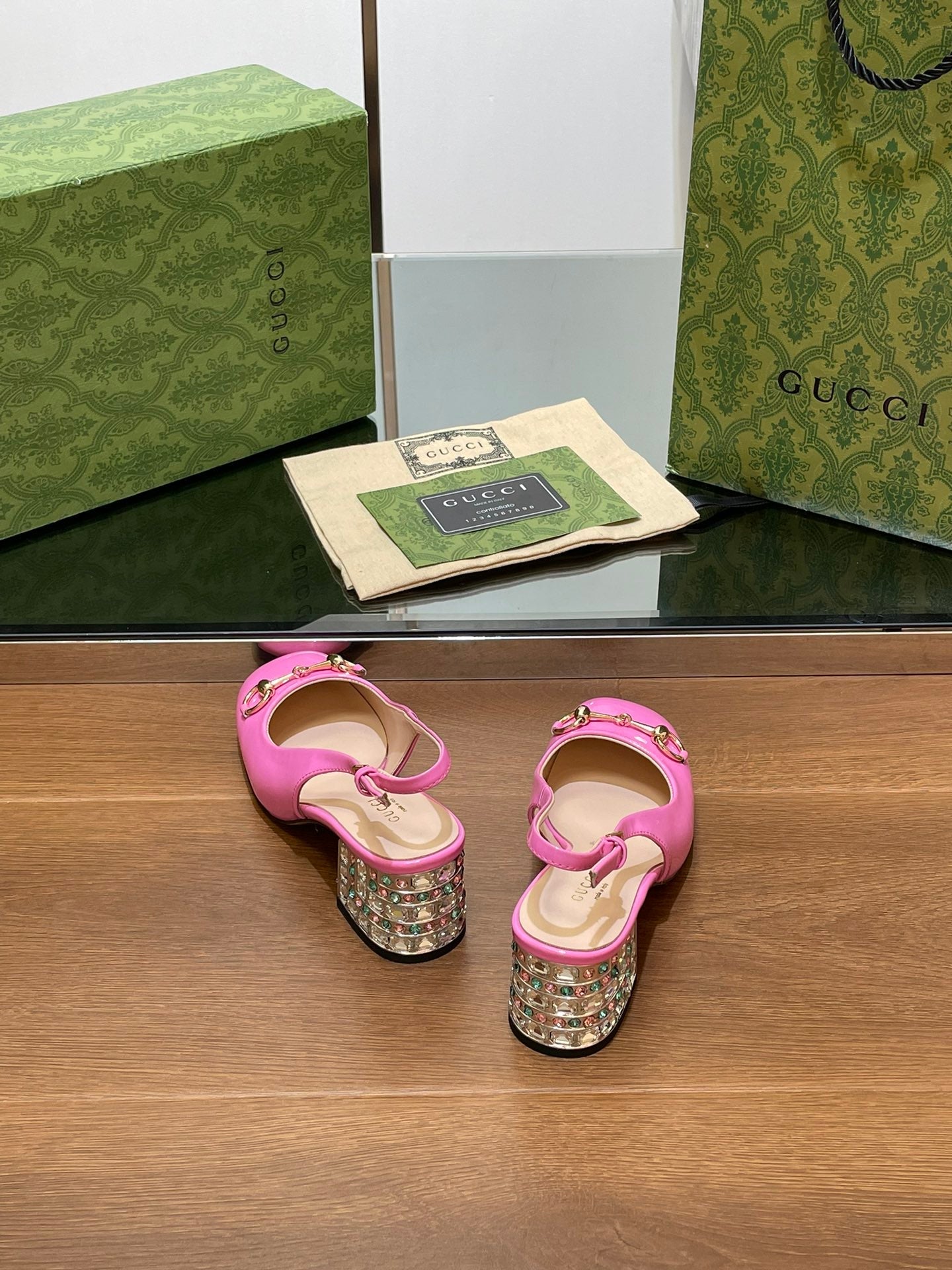 WOMEN'S HORSEBIT SLINGBACK 55MM IN FUSCIA PINK CALFSKIN WITH RHINSTONES