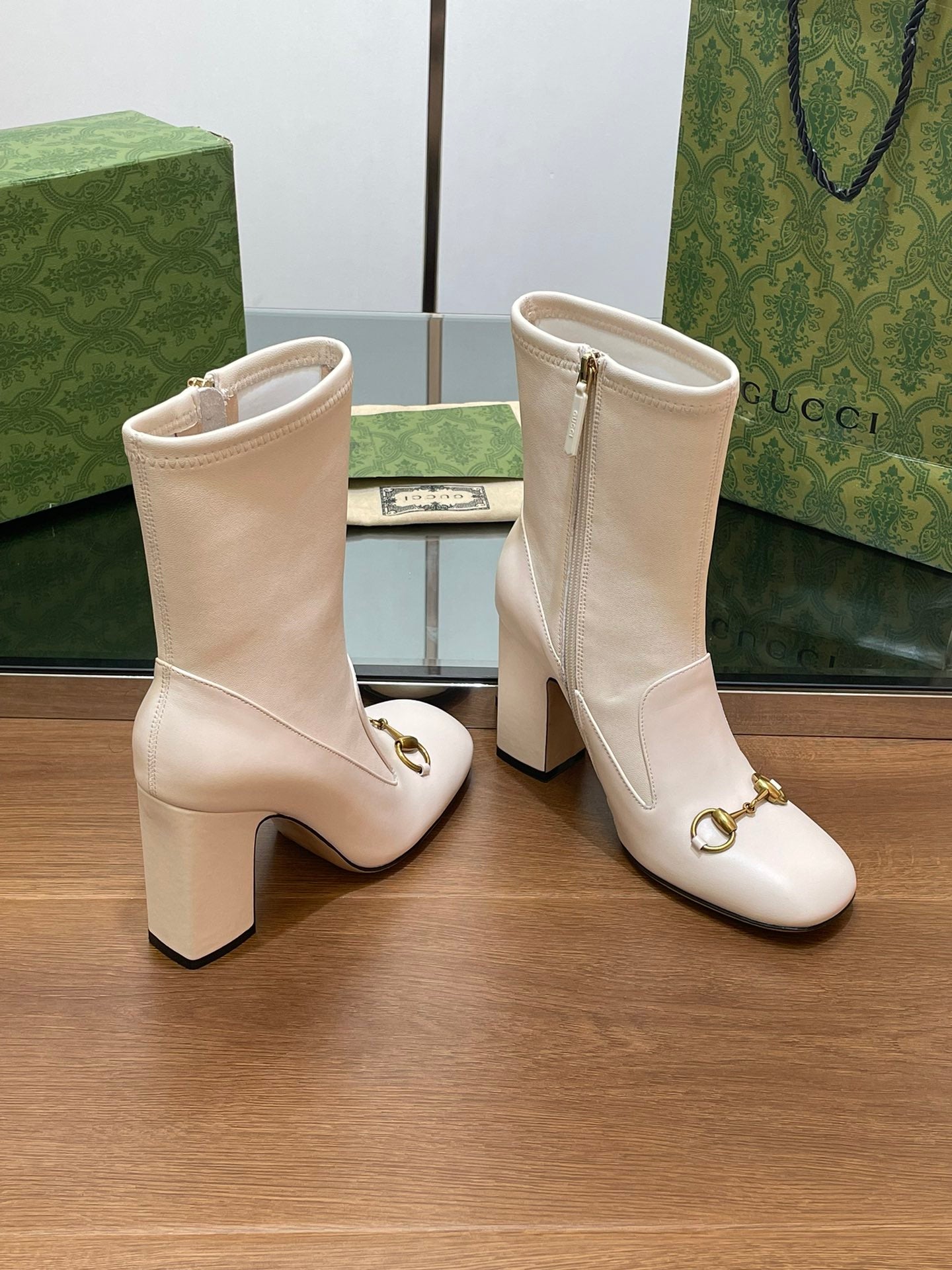 GG Horsebit Ankle Boot 95 Cream Calfskin