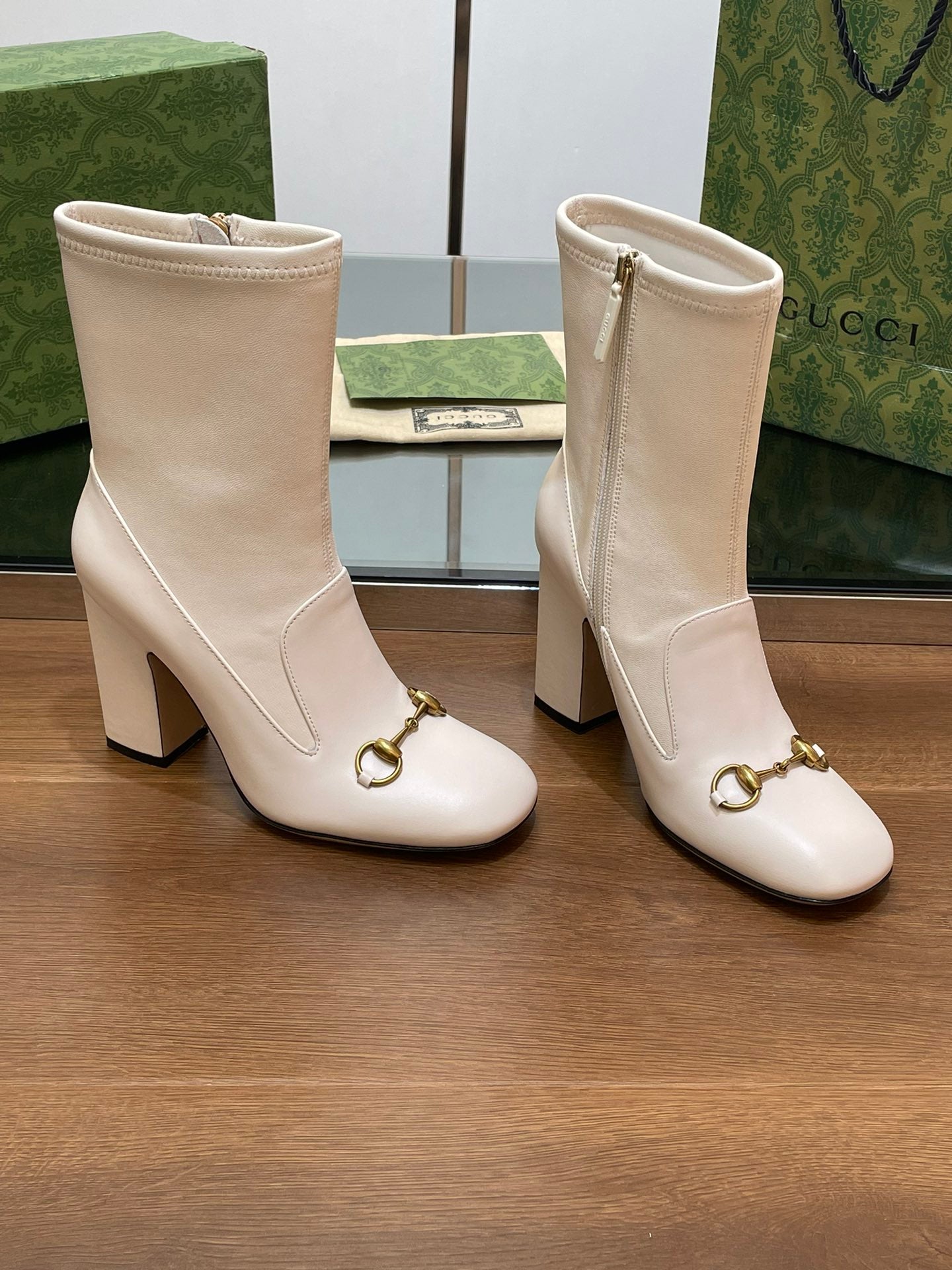 GG Horsebit Ankle Boot 65 Cream Calfskin
