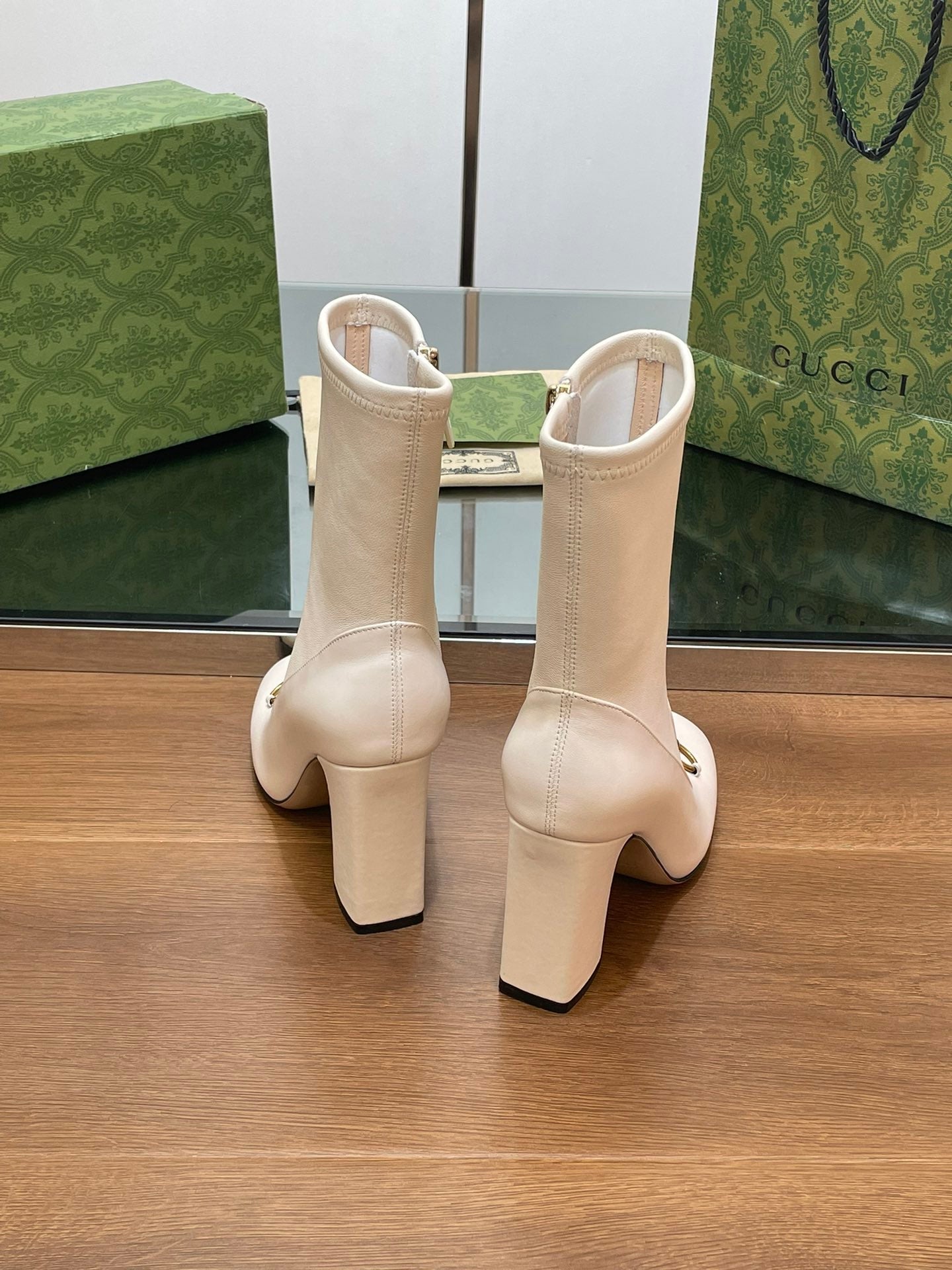 GG Horsebit Ankle Boot 95 Cream Calfskin