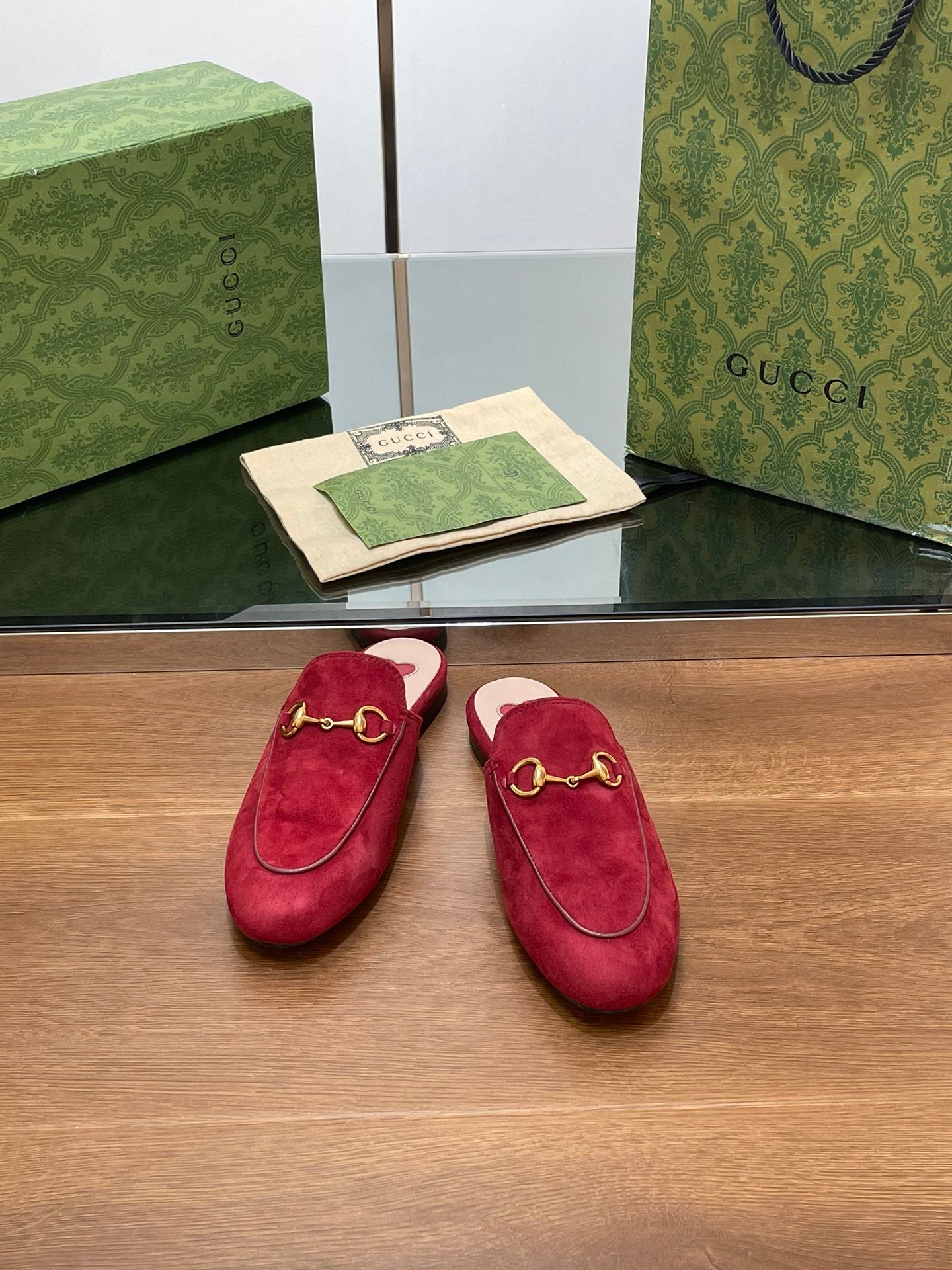 HORSEBIT MULE IN CHERRY RED SUEDE