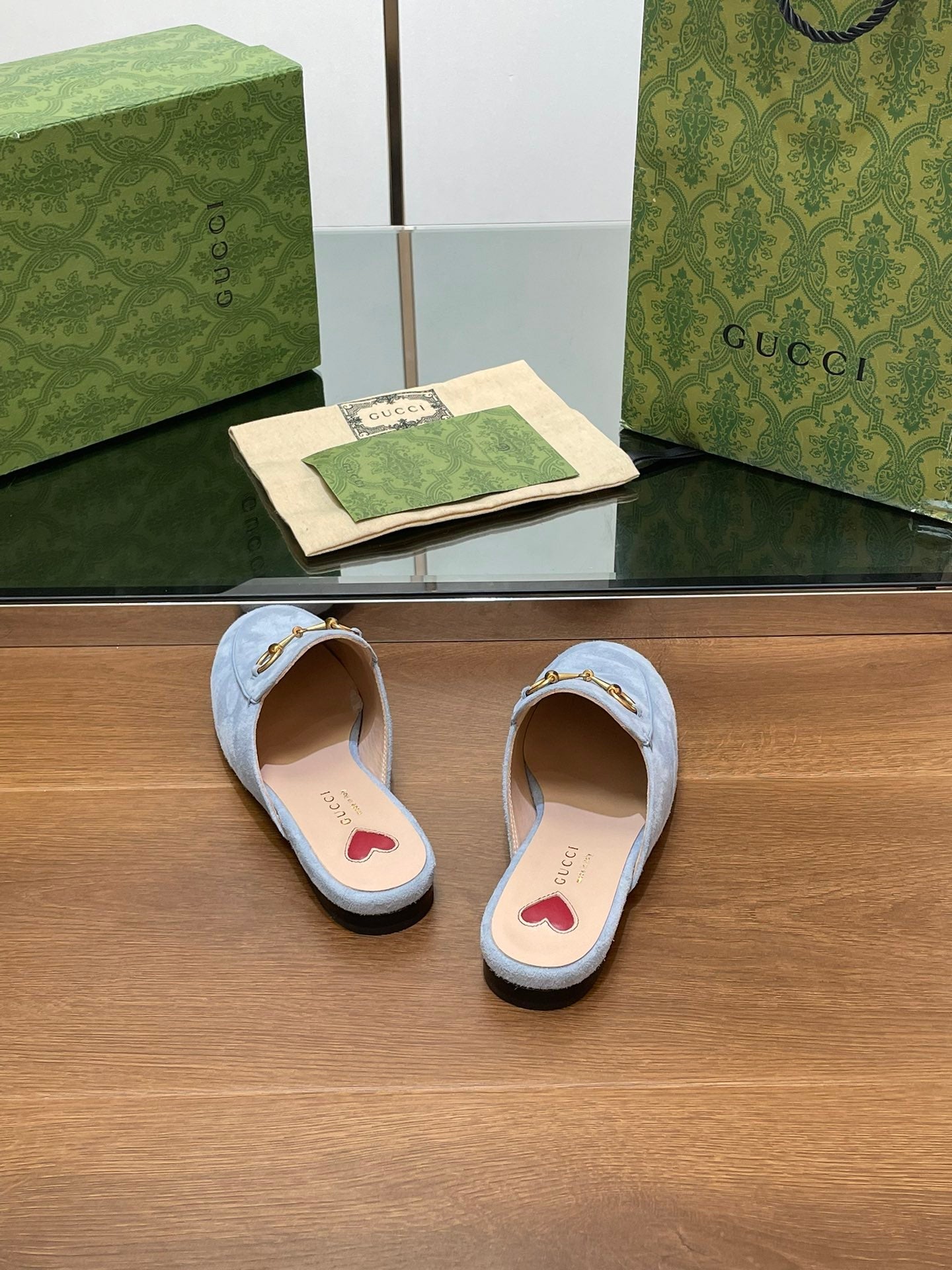 HORSEBIT MULE IN LIGHT BLUE SUEDE