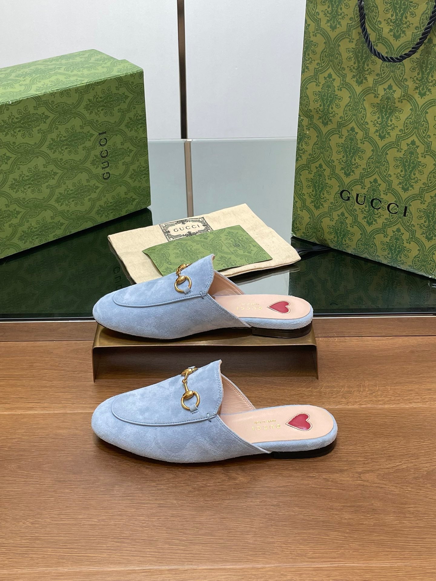 HORSEBIT MULE IN LIGHT BLUE SUEDE