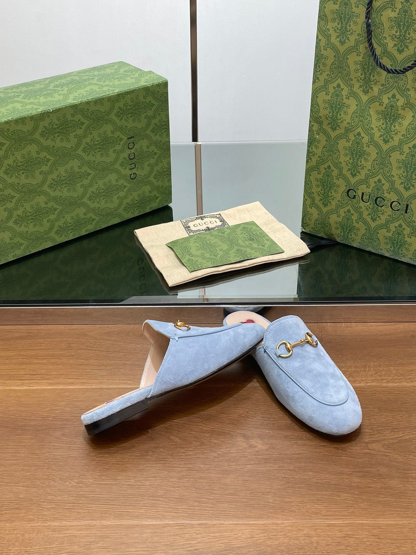 HORSEBIT MULE IN LIGHT BLUE SUEDE