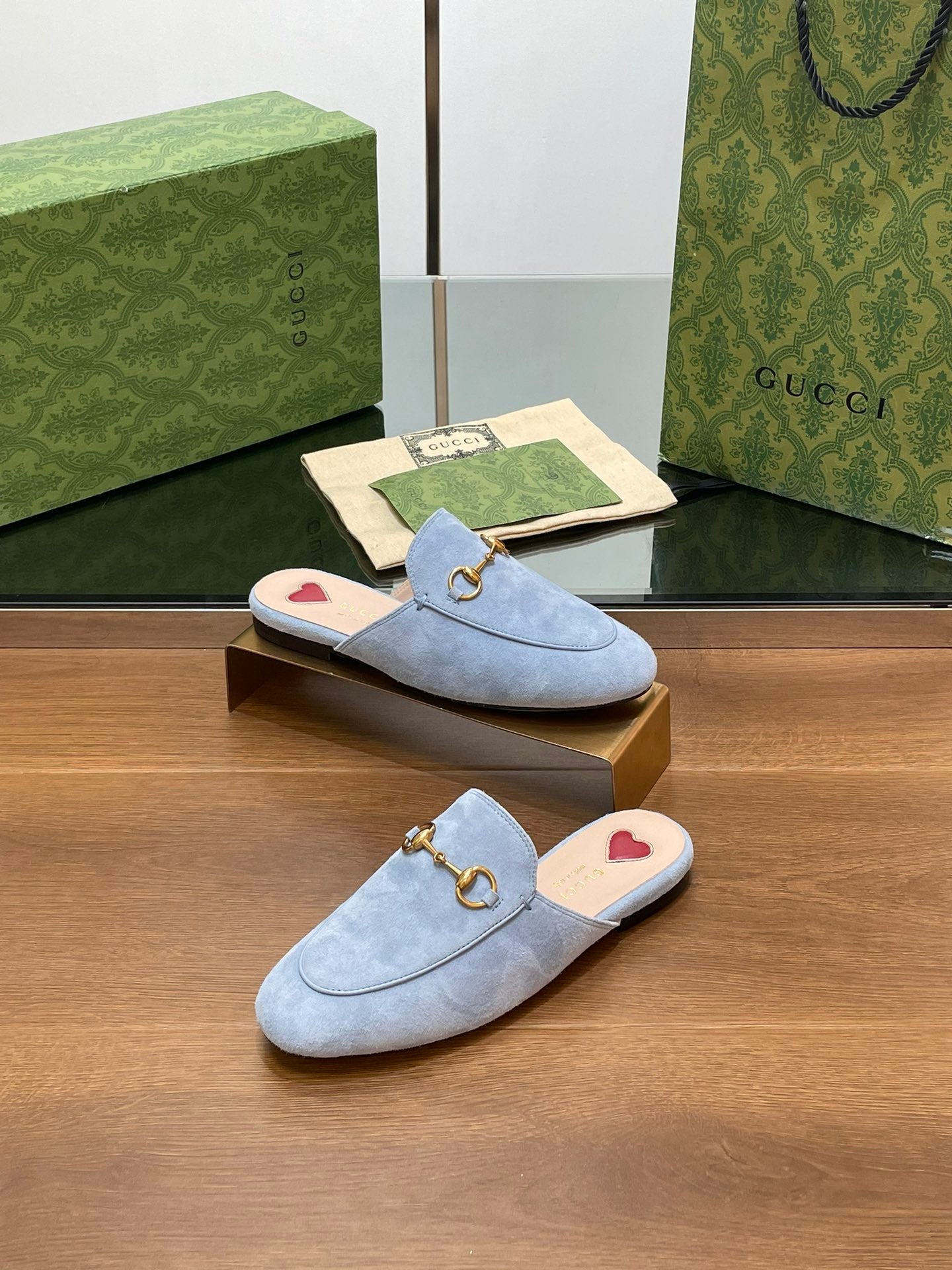 HORSEBIT MULE IN LIGHT BLUE SUEDE