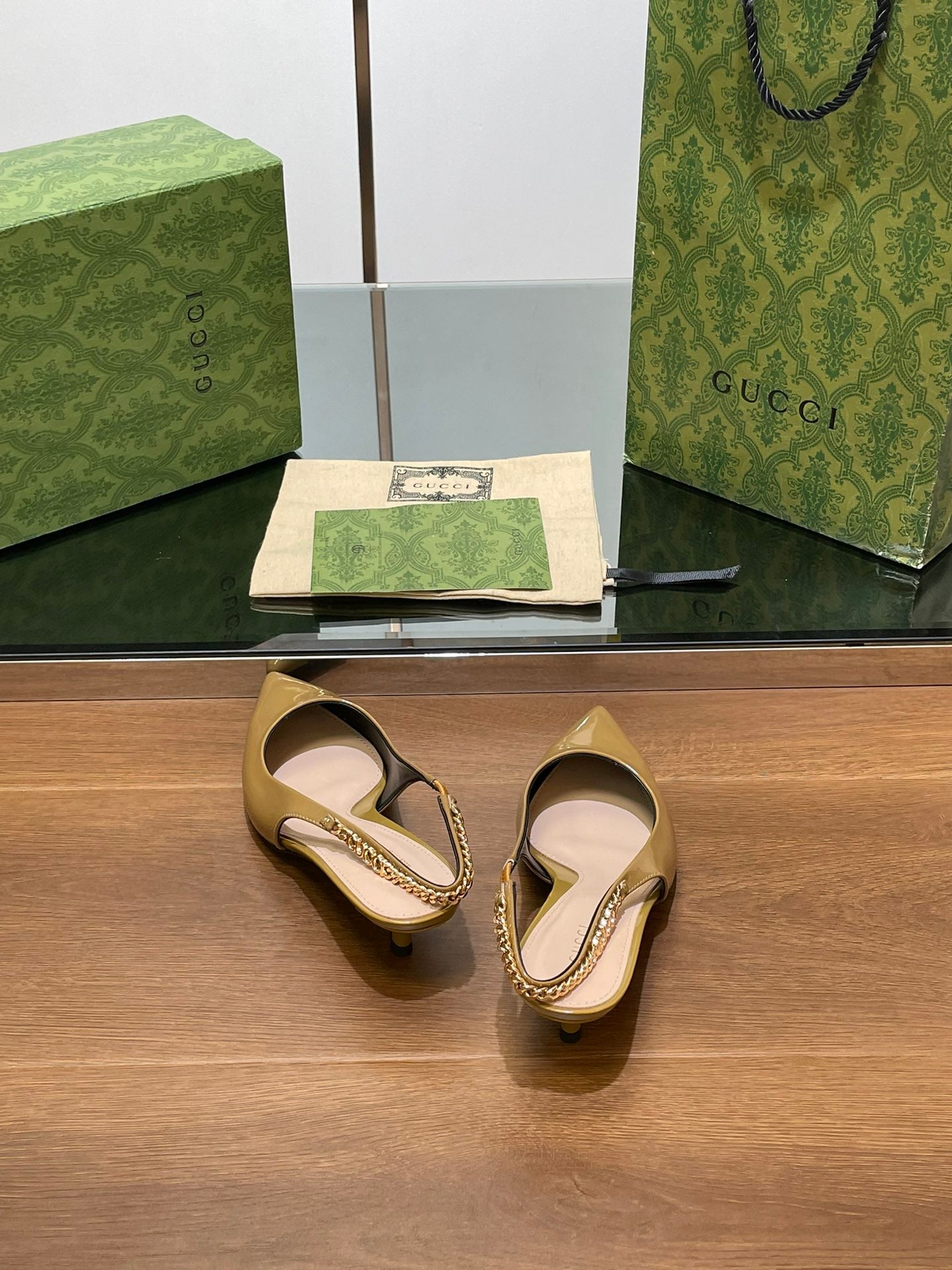 GG HIGH SLINGBACK 4.5 CM IN DIJON YELLOW GLOSSY CALFSKIN