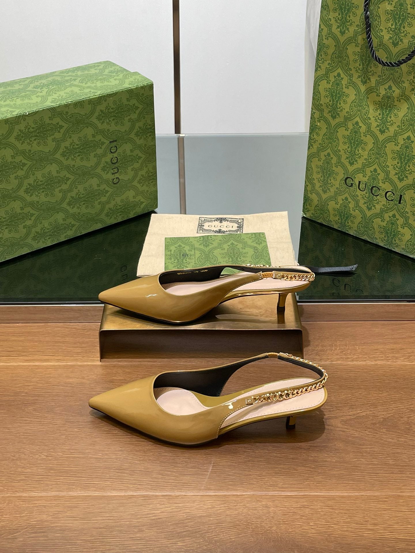GG HIGH SLINGBACK 4.5 CM IN DIJON YELLOW GLOSSY CALFSKIN